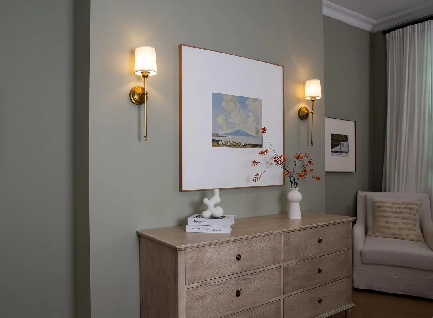 ست دو عددی چراغ دیواری دکوراتیو، روشنایی دیوارکوب داخلی، چراغ خواب کنار تختی با کلاهک پارچه ای برای اتاق خواب، مطالعه (سفید) ست دو عددی چراغ دیواری دکوراتیو، روشنایی دیوارکوب داخلی، چراغ خواب کنار تختی با کلاهک پارچه ای برای اتاق خواب، مطالعه (سفید)