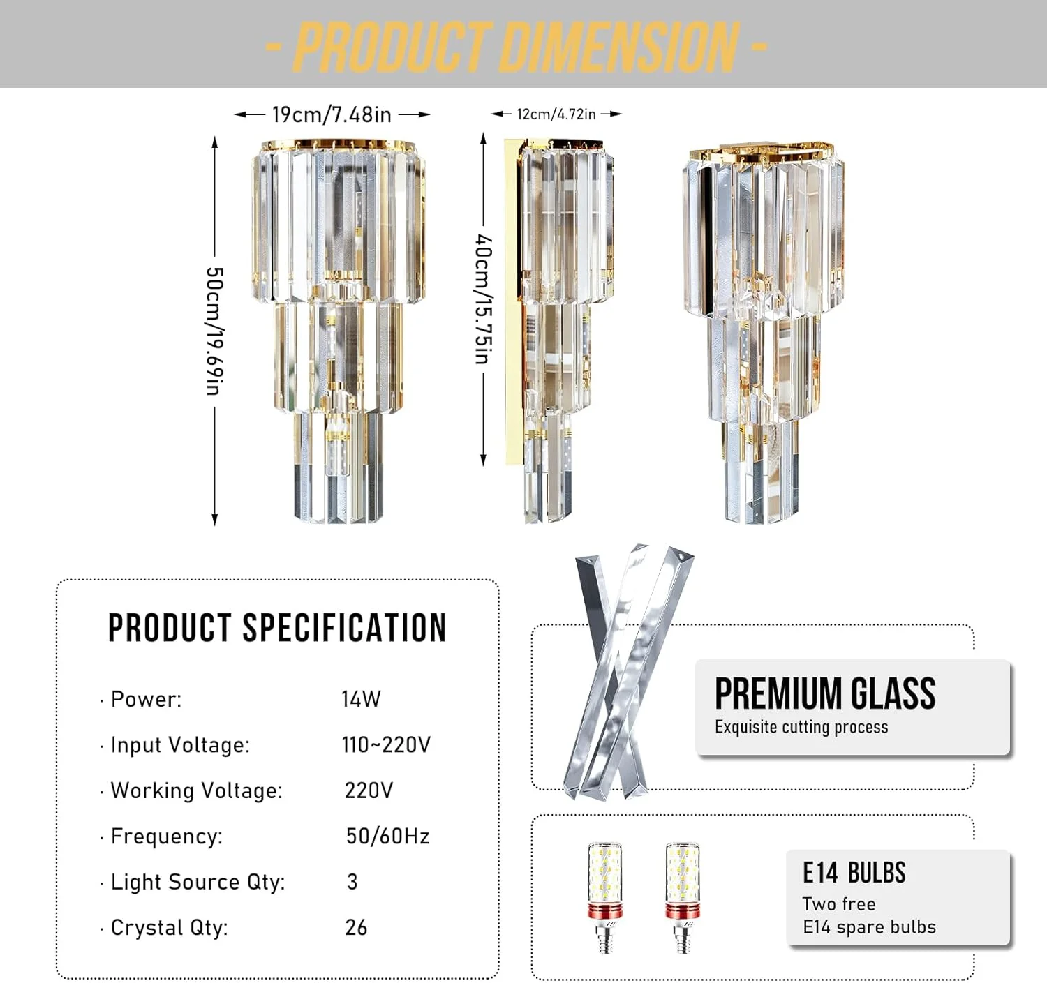 چراغ دیواری کریستالی Wisfor لوکس: چراغ دیواری 3 لایه 20x50 سانتی متر، چراغ مدرن با 3 عدد لامپ E14 برای ایوان، راهرو، بار، رستوران ها، پاسیو، دکوراسیون منزل چراغ دیواری کریستالی Wisfor لوکس: چراغ دیواری 3 لایه 20x50 سانتی متر، چراغ مدرن با 3 عدد لامپ E14 برای ایوان، راهرو، بار، رستوران ها، پاسیو، دکوراسیون منزل