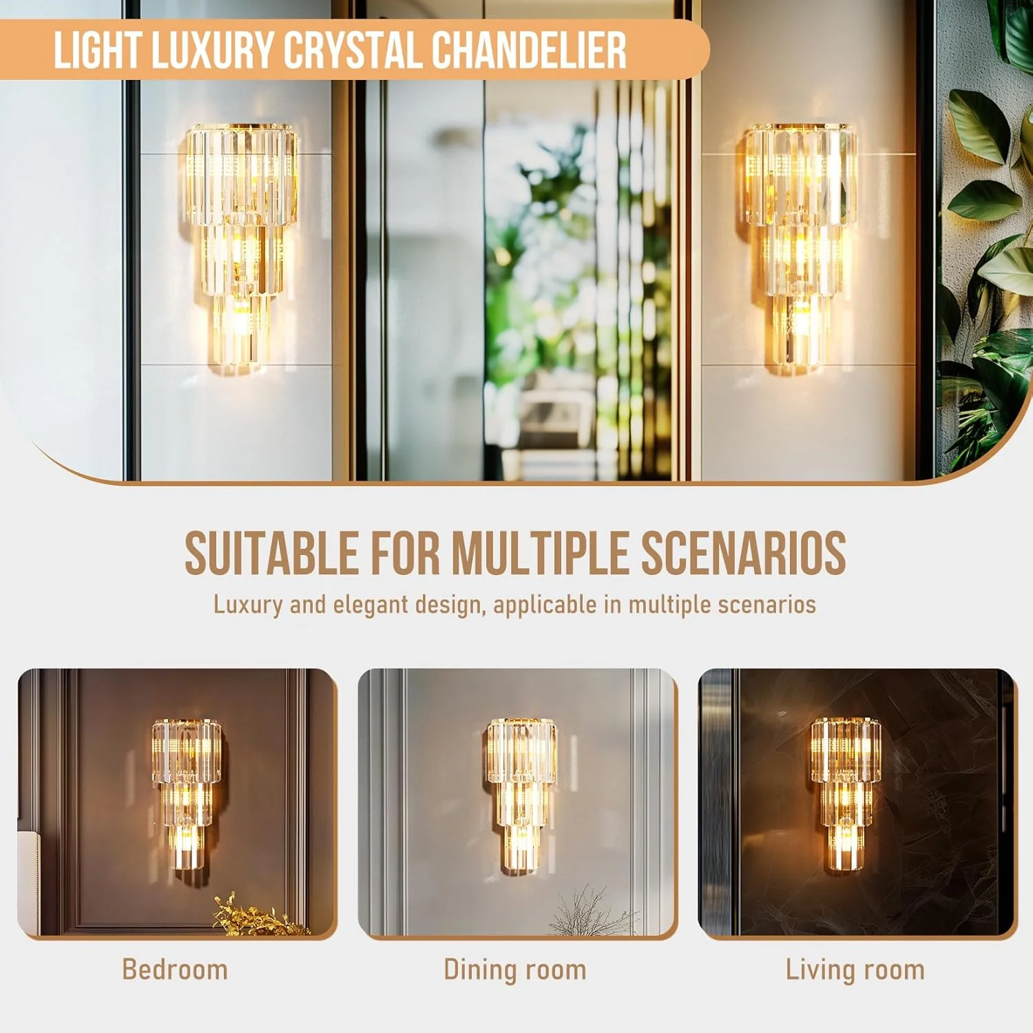 چراغ دیواری کریستالی Wisfor لوکس: چراغ دیواری 3 لایه 20x50 سانتی متر، چراغ مدرن با 3 عدد لامپ E14 برای ایوان، راهرو، بار، رستوران ها، پاسیو، دکوراسیون منزل چراغ دیواری کریستالی Wisfor لوکس: چراغ دیواری 3 لایه 20x50 سانتی متر، چراغ مدرن با 3 عدد لامپ E14 برای ایوان، راهرو، بار، رستوران ها، پاسیو، دکوراسیون منزل