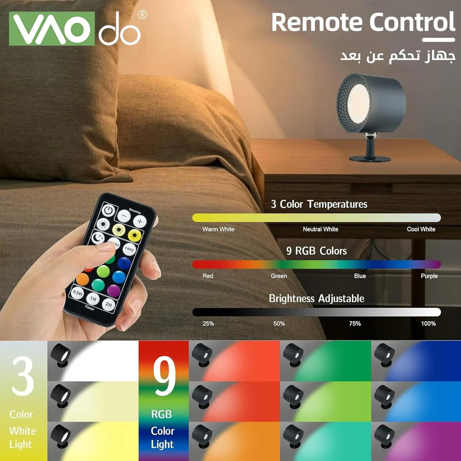 چراغ دیواری ال ای دی بالا و پایین VAODO، چراغ دیواری مغناطیسی 360 درجه RGB بدون سیم، چراغ های دیواری با کنترل از راه دور و 3 دمای رنگ، برای اتاق خواب کنار تخت مطالعه، اتاق نشیمن، اتاق مطالعه، مشکی چراغ دیواری ال ای دی بالا و پایین VAODO، چراغ دیواری مغناطیسی 360 درجه RGB بدون سیم، چراغ های دیواری با کنترل از راه دور و 3 دمای رنگ، برای اتاق خواب کنار تخت مطالعه، اتاق نشیمن، اتاق مطالعه، مشکی