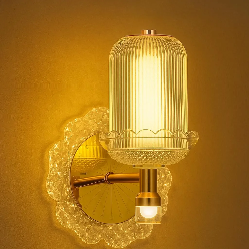 چراغ دیواری کروی مدرن V.MAX، طلایی، LED سفید گرم، پایه E27، چراغ دیواری داخلی برای اتاق خواب، اتاق نشیمن، راهرو، حمام، سازگار با LED E27 (V-WL24610RF-A)