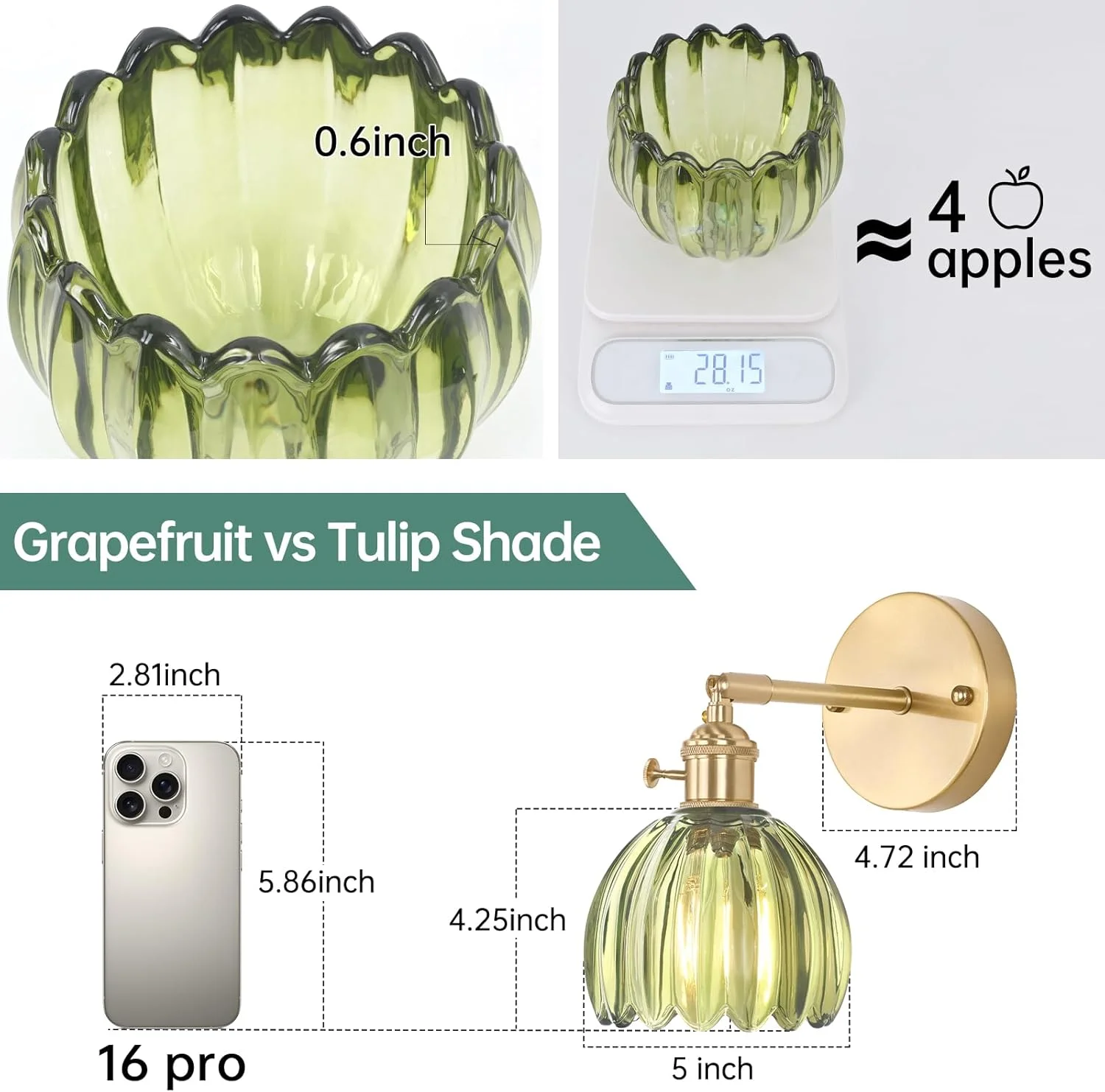 چراغ دیواری مدرن وینتیج با یک لامپ و شیشه لاله سبز، چراغ دیواری برنجی قابل تنظیم 180 درجه با کلید برای کنار تخت، اتاق خواب و ورودی چراغ دیواری مدرن وینتیج با یک لامپ و شیشه لاله سبز، چراغ دیواری برنجی قابل تنظیم 180 درجه با کلید برای کنار تخت، اتاق خواب و ورودی