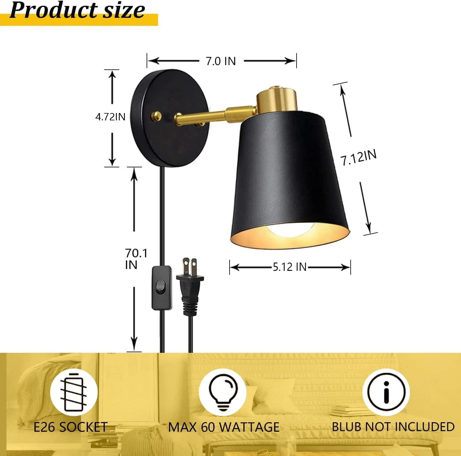 ست 2 عددی چراغ دیواری با سیم، دکور دیواری، چراغ دیواری با زاویه چرخان مشکی، چراغ مطالعه دیواری فلزی به سبک صنعتی قدیمی برای اتاق خواب، کنار تخت، اتاق نشیمن (مشکی) ست 2 عددی چراغ دیواری با سیم، دکور دیواری، چراغ دیواری با زاویه چرخان مشکی، چراغ مطالعه دیواری فلزی به سبک صنعتی قدیمی برای اتاق خواب، کنار تخت، اتاق نشیمن (مشکی)