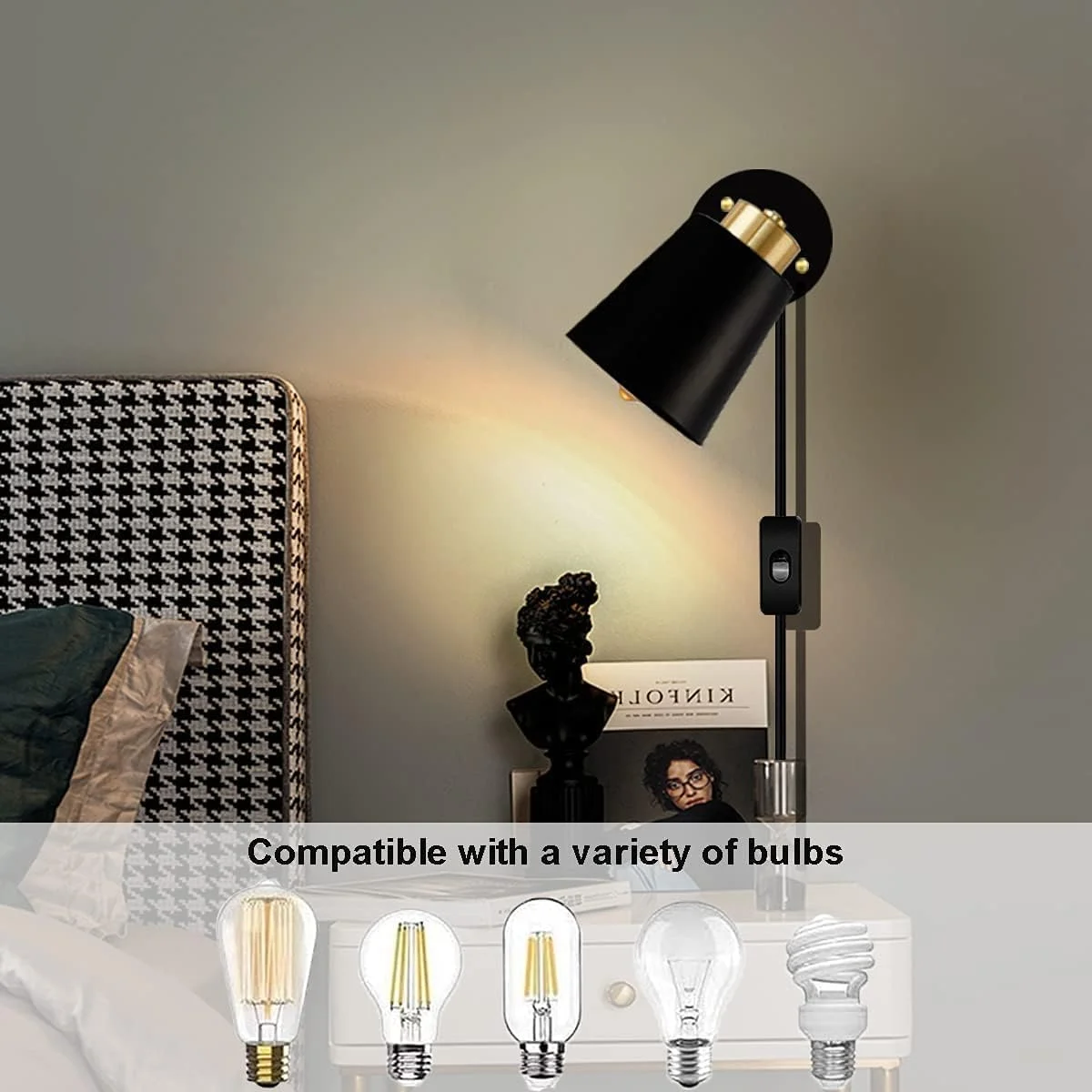 ست 2 عددی چراغ دیواری با سیم، دکور دیواری، چراغ دیواری با زاویه چرخان مشکی، چراغ مطالعه دیواری فلزی به سبک صنعتی قدیمی برای اتاق خواب، کنار تخت، اتاق نشیمن (مشکی) ست 2 عددی چراغ دیواری با سیم، دکور دیواری، چراغ دیواری با زاویه چرخان مشکی، چراغ مطالعه دیواری فلزی به سبک صنعتی قدیمی برای اتاق خواب، کنار تخت، اتاق نشیمن (مشکی)