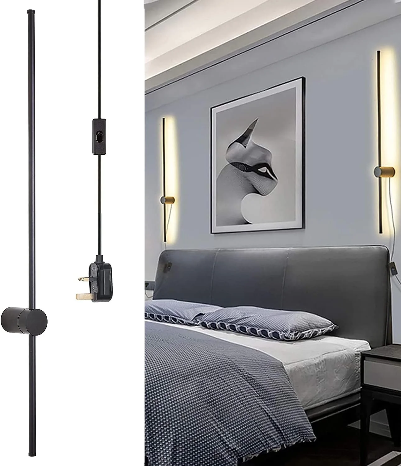 چراغ دیواری ال ای دی بلند Redare، چراغ دیواری مدرن، 15 وات 100 سانتی متر سفید گرم مشکی، چراغ دیواری خطی مینیمالیستی با سیم دوشاخه بریتانیایی و کلید روشن/خاموش برای اتاق نشیمن، اتاق خواب، راهرو چراغ دیواری ال ای دی بلند Redare، چراغ دیواری مدرن، 15 وات 100 سانتی متر سفید گرم مشکی، چراغ دیواری خطی مینیمالیستی با سیم دوشاخه بریتانیایی و کلید روشن/خاموش برای اتاق نشیمن، اتاق خواب، راهرو