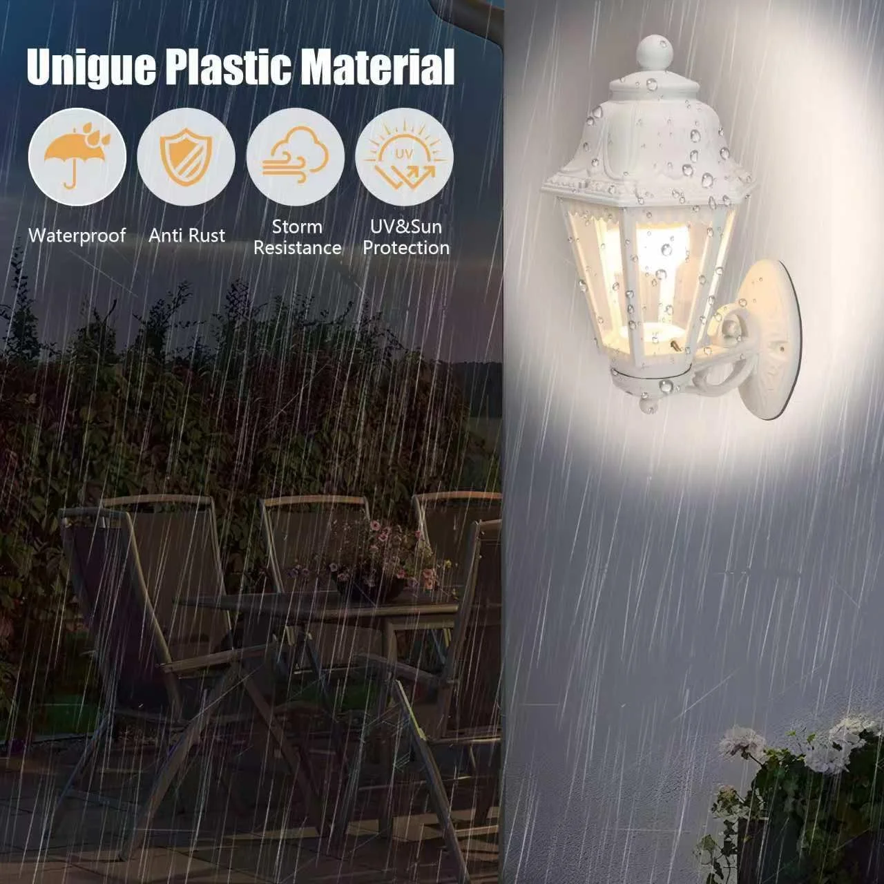 چراغ باغی بیرونی، فانوس دیواری ضدآب خارجی، چراغ ایوان با سرپیچ E27 و حباب آکریلیک، چراغ بیرونی سفید مدرن برای درب ورودی پاسیو