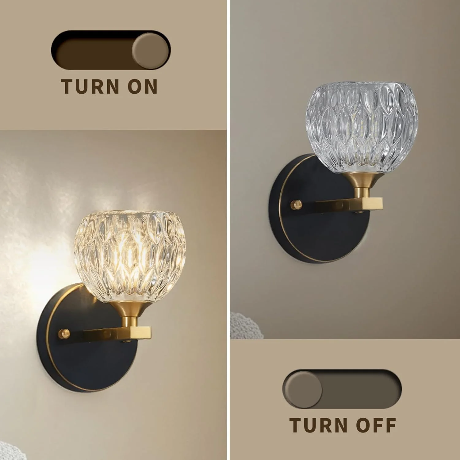 چراغ دیواری مشکی مدرن PXFLCRY، چراغ دیواری با شیشه برای فضای داخلی، چراغ دیواری برنجی عتیقه به همراه لامپ G9*1، مناسب اتاق خواب، اتاق نشیمن و حمام