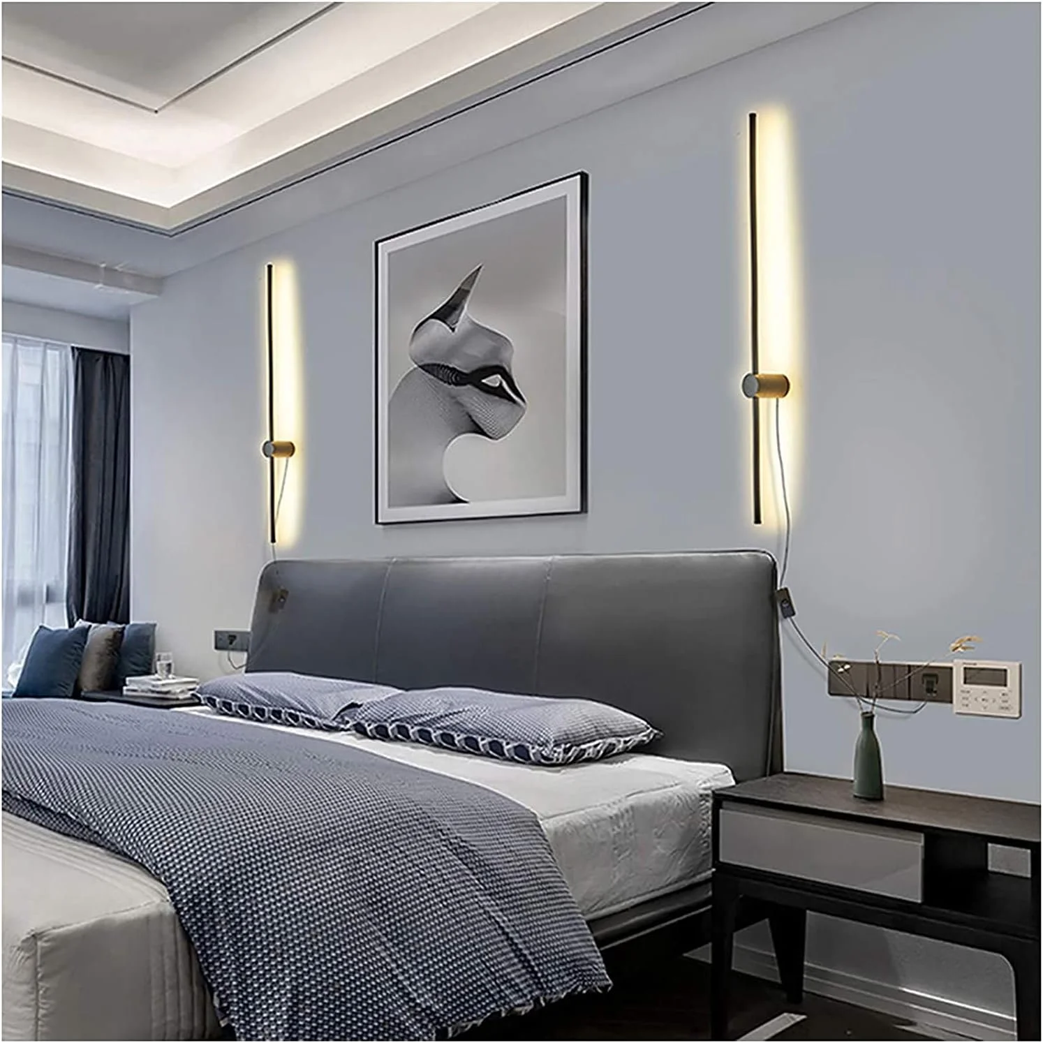 چراغ دیواری ال ای دی بلند Redare، چراغ دیواری مدرن، 15 وات 100 سانتی متر سفید گرم مشکی، چراغ دیواری خطی مینیمالیستی با سیم دوشاخه بریتانیایی و کلید روشن/خاموش برای اتاق نشیمن، اتاق خواب، راهرو چراغ دیواری ال ای دی بلند Redare، چراغ دیواری مدرن، 15 وات 100 سانتی متر سفید گرم مشکی، چراغ دیواری خطی مینیمالیستی با سیم دوشاخه بریتانیایی و کلید روشن/خاموش برای اتاق نشیمن، اتاق خواب، راهرو