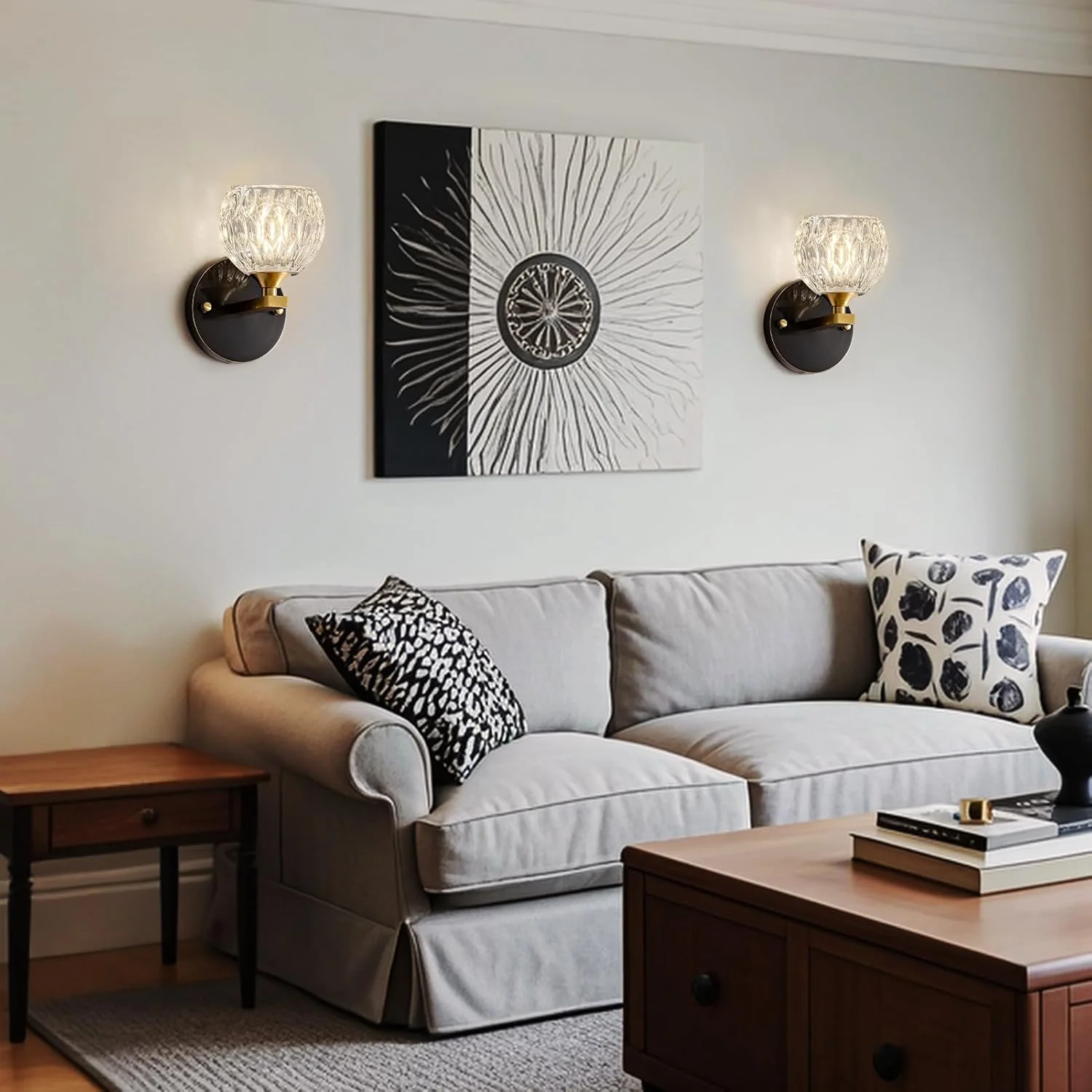 چراغ دیواری مشکی مدرن PXFLCRY، چراغ دیواری با شیشه برای فضای داخلی، چراغ دیواری برنجی عتیقه به همراه لامپ G9*1، مناسب اتاق خواب، اتاق نشیمن و حمام