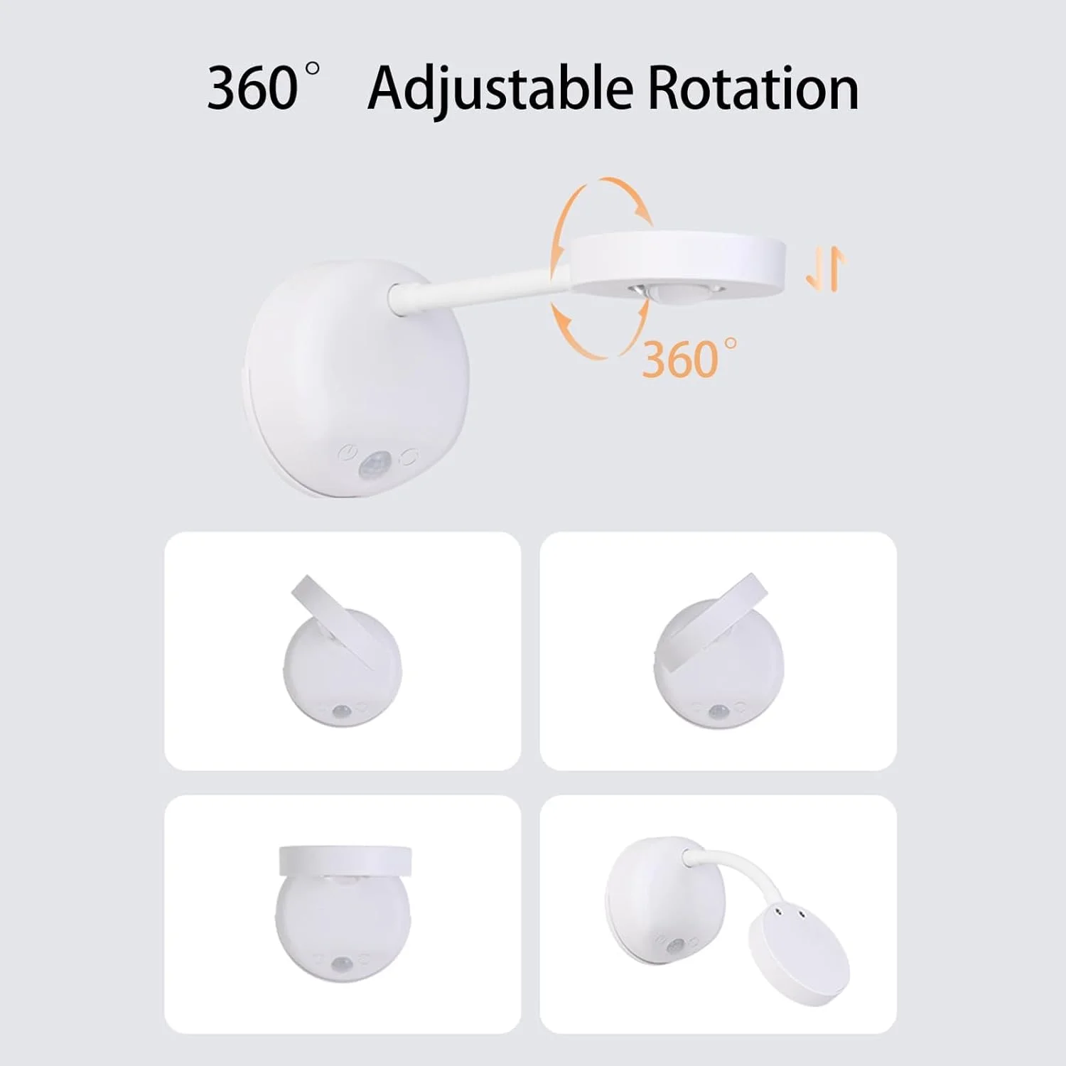 چراغ تصویر، چراغ های دیواری با باتری، چراغ تصویر حسگر حرکتی قابل شارژ با 3 حالت حسگر، چراغ دیواری چرخش 360 درجه LED برای نمایش آثار هنری، اتاق خواب، کنار تخت، راهروها (سفید)