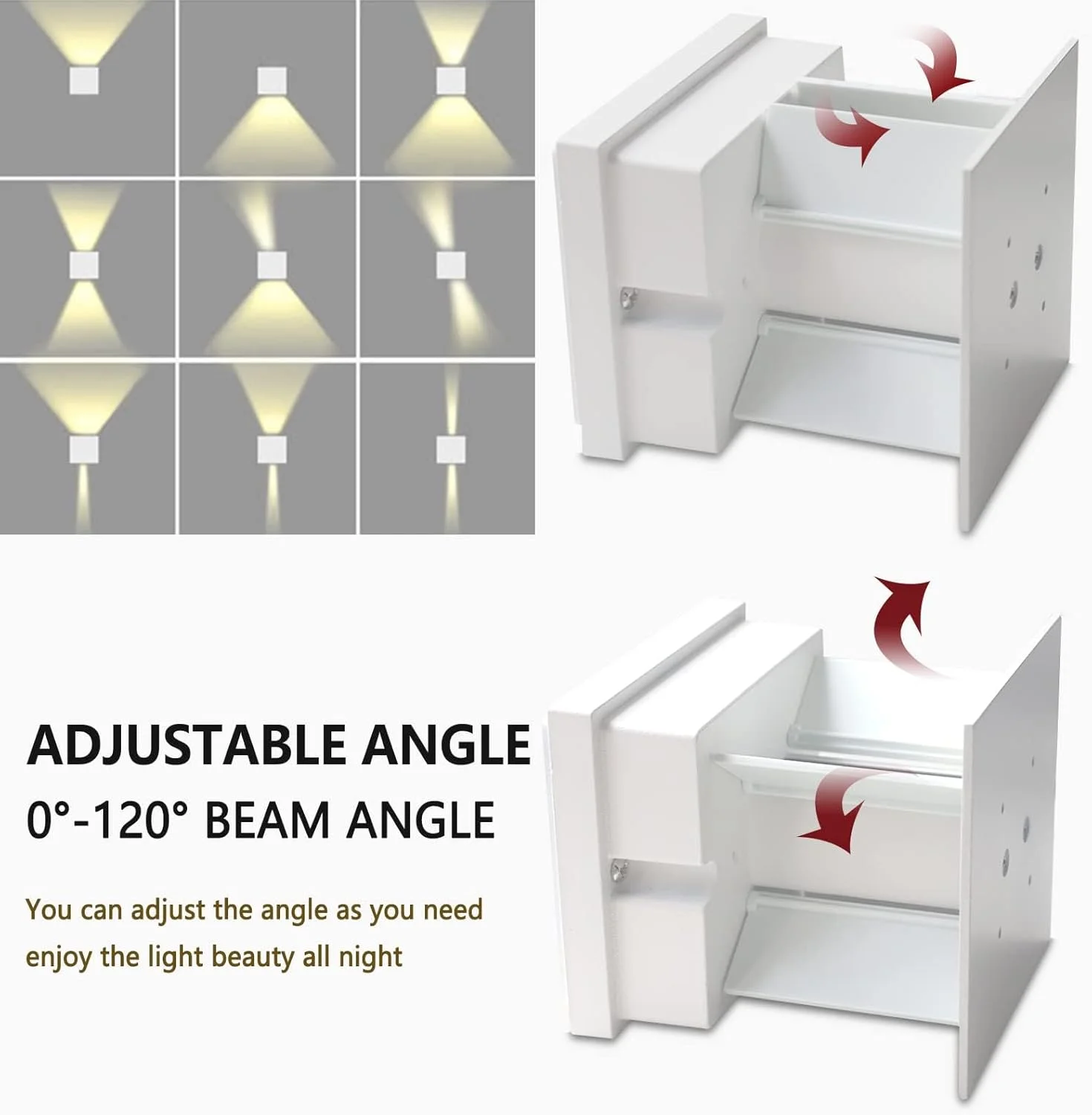 چراغ دیواری بالا و پایین LED برای اتاق نشیمن، چراغ دیواری بیرونی 12 وات IP65 3000k سفید، چراغ دیواری مربعی با پرتو قابل تنظیم، برای اتاق نشیمن، اتاق خواب، راهرو، (سفید) چراغ دیواری بالا و پایین LED برای اتاق نشیمن، چراغ دیواری بیرونی 12 وات IP65 3000k سفید، چراغ دیواری مربعی با پرتو قابل تنظیم، برای اتاق نشیمن، اتاق خواب، راهرو، (سفید)