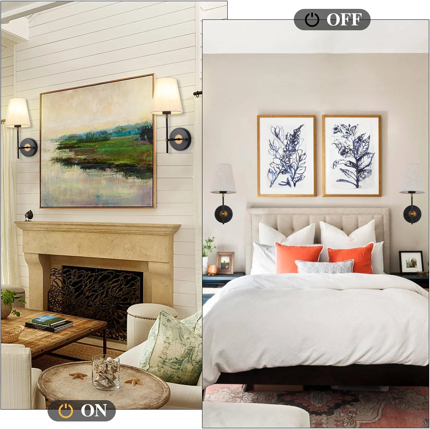 ست 2 عددی چراغ دیواری مشکی و طلایی MRHYSWD برای اتاق نشیمن و اتاق خواب، چراغ های دیواری مدرن، چراغ های دیواری داخلی، چراغ های دیواری قدیمی برای کنار تخت، حمام، راهرو، بدون لامپ E27