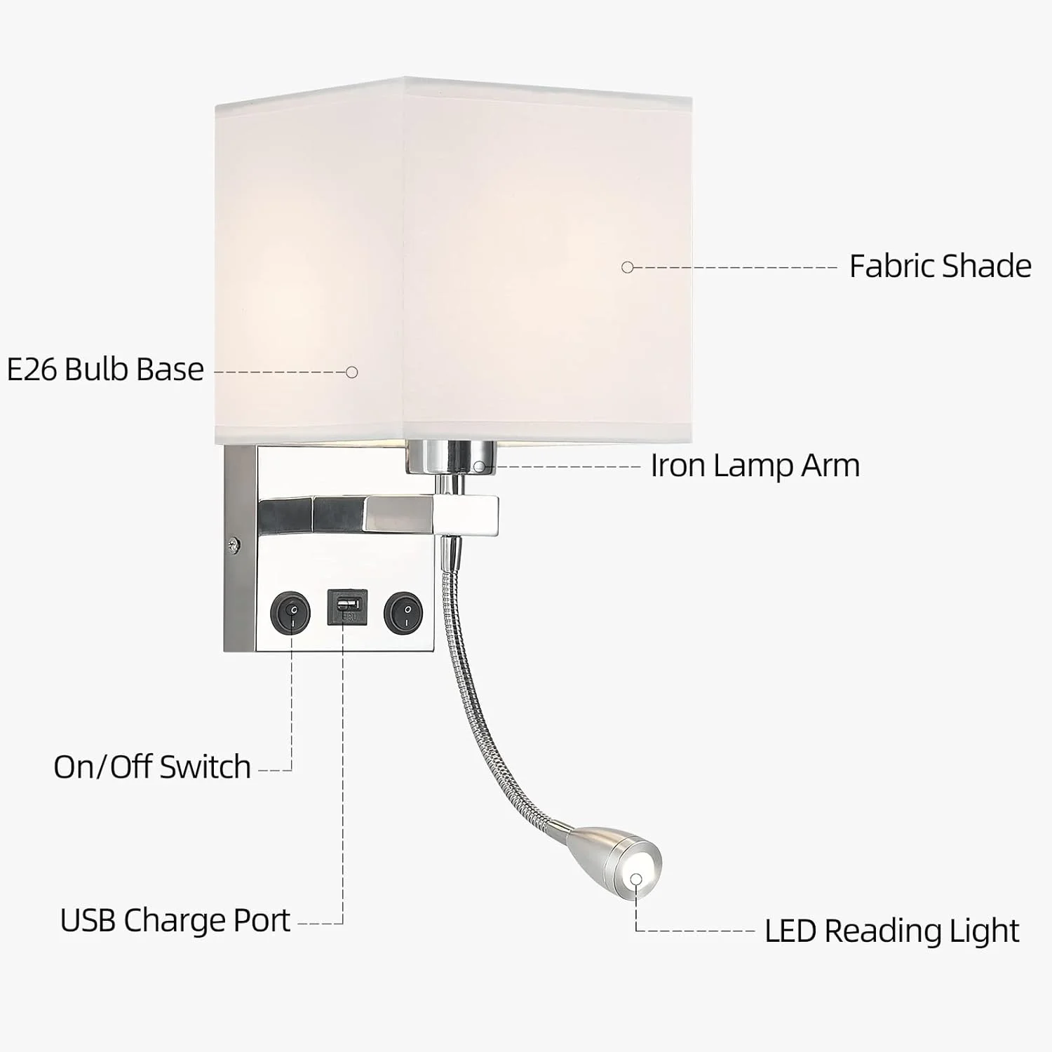 چراغ دیواری مدرن با پورت USB و چراغ مطالعه، چراغ دیواری کنار تخت برای هتل، اتاق نشیمن، دفتر (نقره ای) چراغ دیواری مدرن با پورت USB و چراغ مطالعه، چراغ دیواری کنار تخت برای هتل، اتاق نشیمن، دفتر (نقره ای)