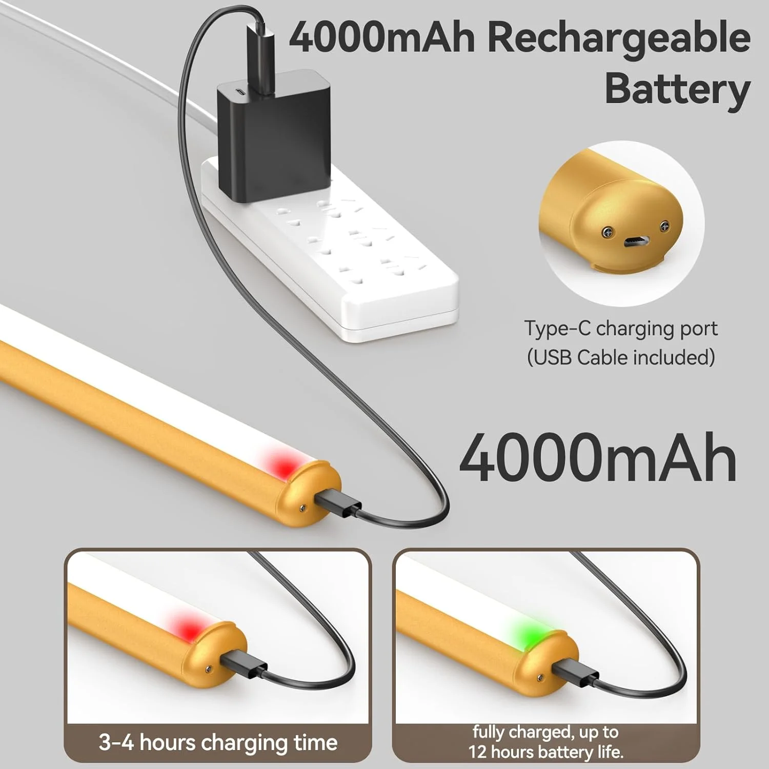 چراغ دیواری باتری خور KUAEAY با کنترل از راه دور، چراغ عکس شارژی 4000 میلی آمپر ساعتی برای دیوار مغناطیسی بی سیم، 3 رنگ قابل تنظیم روشنایی و تایمر، چراغ برای راهرو اتاق خواب (طلایی)