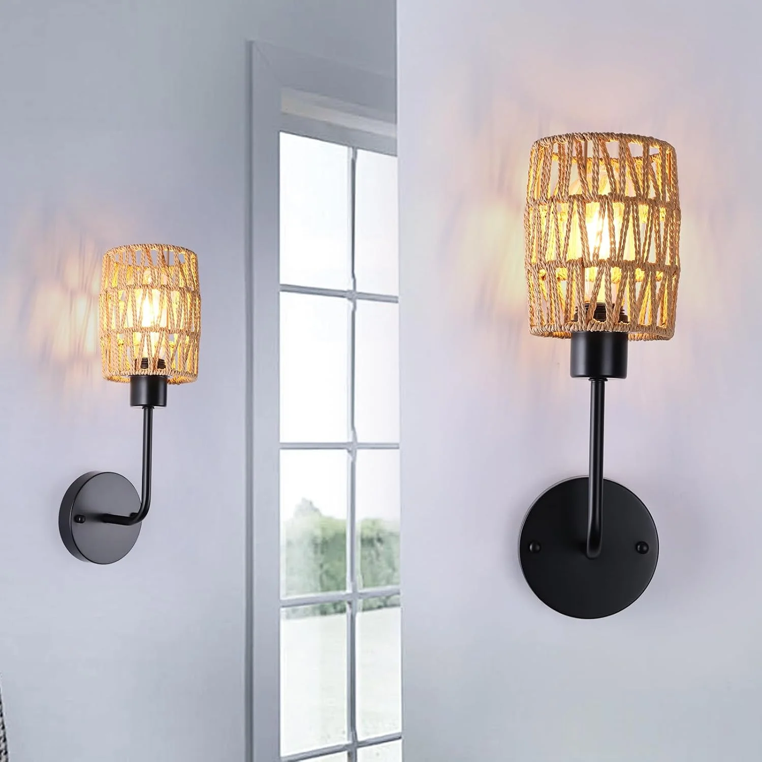 ست دو عددی چراغ دیواری حصیری Jaycomey، چراغ دیواری دو شاخه، چراغ آویز صنعتی، چراغ دیواری اتاق، چراغ دیواری روستایی برای اتاق خواب و نشیمن (بدون لامپ E27) ست دو عددی چراغ دیواری حصیری Jaycomey، چراغ دیواری دو شاخه، چراغ آویز صنعتی، چراغ دیواری اتاق، چراغ دیواری روستایی برای اتاق خواب و نشیمن (بدون لامپ E27)