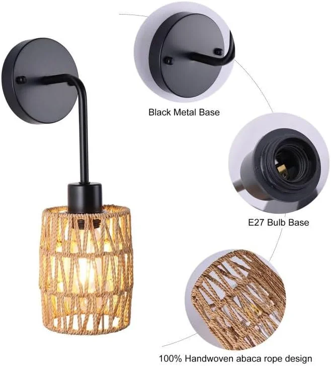 ست دو عددی چراغ دیواری حصیری Jaycomey، چراغ دیواری دو شاخه، چراغ آویز صنعتی، چراغ دیواری اتاق، چراغ دیواری روستایی برای اتاق خواب و نشیمن (بدون لامپ E27) ست دو عددی چراغ دیواری حصیری Jaycomey، چراغ دیواری دو شاخه، چراغ آویز صنعتی، چراغ دیواری اتاق، چراغ دیواری روستایی برای اتاق خواب و نشیمن (بدون لامپ E27)