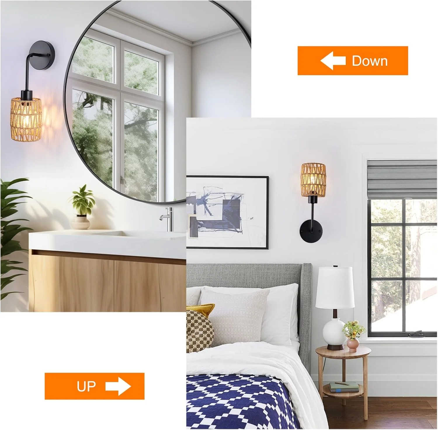 ست دو عددی چراغ دیواری حصیری Jaycomey، چراغ دیواری دو شاخه، چراغ آویز صنعتی، چراغ دیواری اتاق، چراغ دیواری روستایی برای اتاق خواب و نشیمن (بدون لامپ E27) ست دو عددی چراغ دیواری حصیری Jaycomey، چراغ دیواری دو شاخه، چراغ آویز صنعتی، چراغ دیواری اتاق، چراغ دیواری روستایی برای اتاق خواب و نشیمن (بدون لامپ E27)