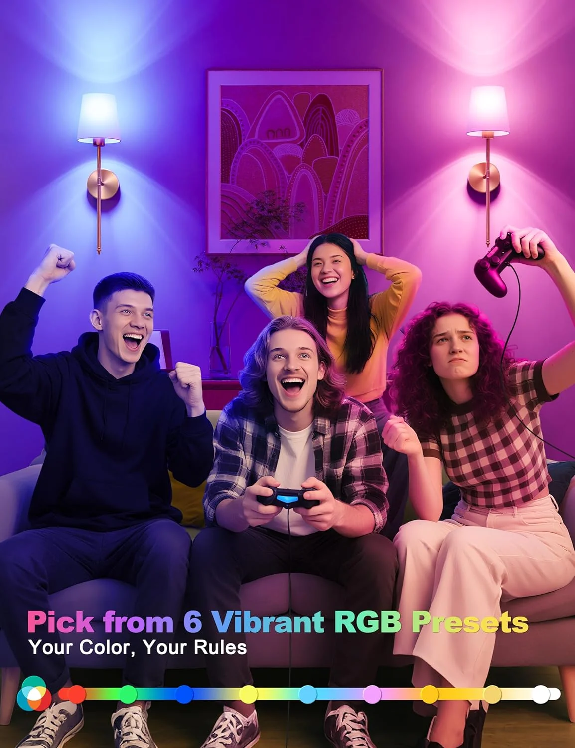 ست 2 عددی شمعدان دیواری طلایی بی سیم JOFIOS با باتری قابل شارژ 5200mAh، لامپ های جداشدنی دیمر دار و ریموت کنترل، دارای 10 رنگ نور، مناسب برای دکور اتاق خواب، نشیمن و راهرو