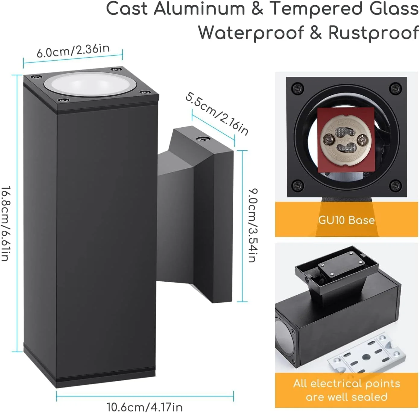 چراغ دیواری مشکی مدرن HUA QIANG WANG مناسب فضای باز، پایه GU10، چراغ دیواری بیرونی رو به بالا و پایین، ضد آب IP65، مناسب برای درب ورودی، ایوان، باغ، پاسیو چراغ دیواری مشکی مدرن HUA QIANG WANG مناسب فضای باز، پایه GU10، چراغ دیواری بیرونی رو به بالا و پایین، ضد آب IP65، مناسب برای درب ورودی، ایوان، باغ، پاسیو