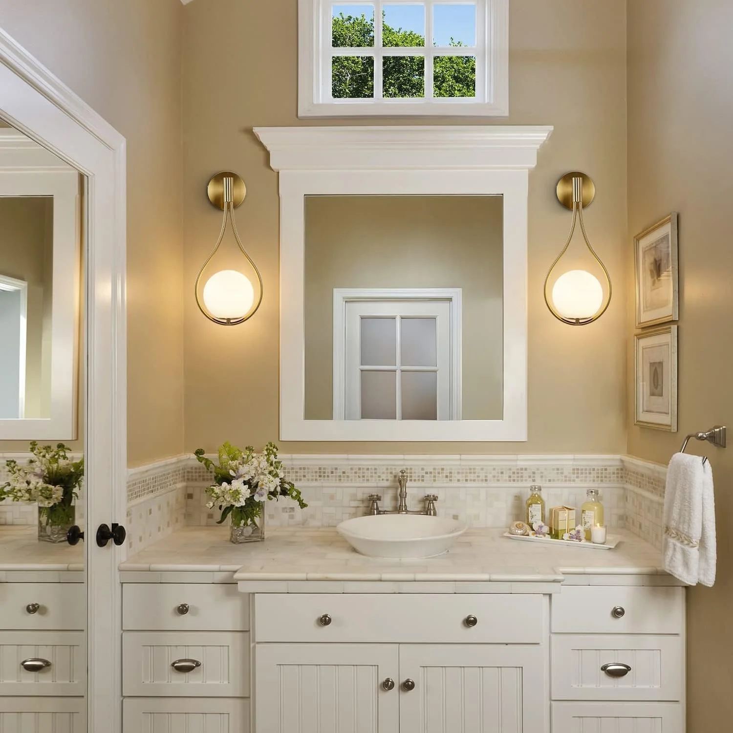 چراغ دیواری طلایی مدرن میان قرن HUA QIANG WANG، چراغ دیواری برنجی برس خورده برای روشنایی روشویی حمام، چراغ دیواری کروی شیشه ای سفید مات، چراغ دیواری صنعتی برای اتاق نشیمن، اتاق خواب، کنار تخت چراغ دیواری طلایی مدرن میان قرن HUA QIANG WANG، چراغ دیواری برنجی برس خورده برای روشنایی روشویی حمام، چراغ دیواری کروی شیشه ای سفید مات، چراغ دیواری صنعتی برای اتاق نشیمن، اتاق خواب، کنار تخت