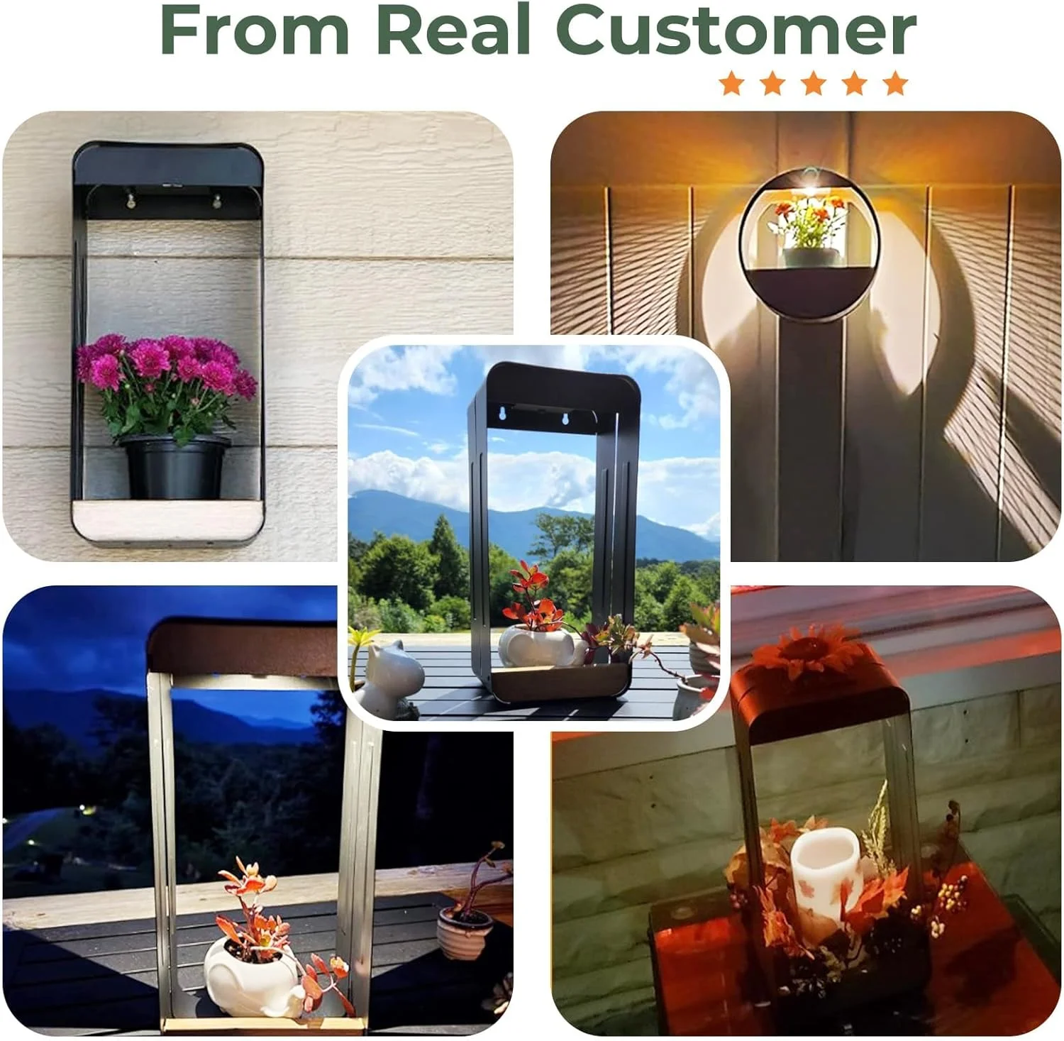 چراغ دیواری خورشیدی گلدانی Grand patio، چراغ LED ضد آب با طرح چوب برای پاسیو، ایوان، انرژی خورشیدی، مشکی (مستطیل کوچک)