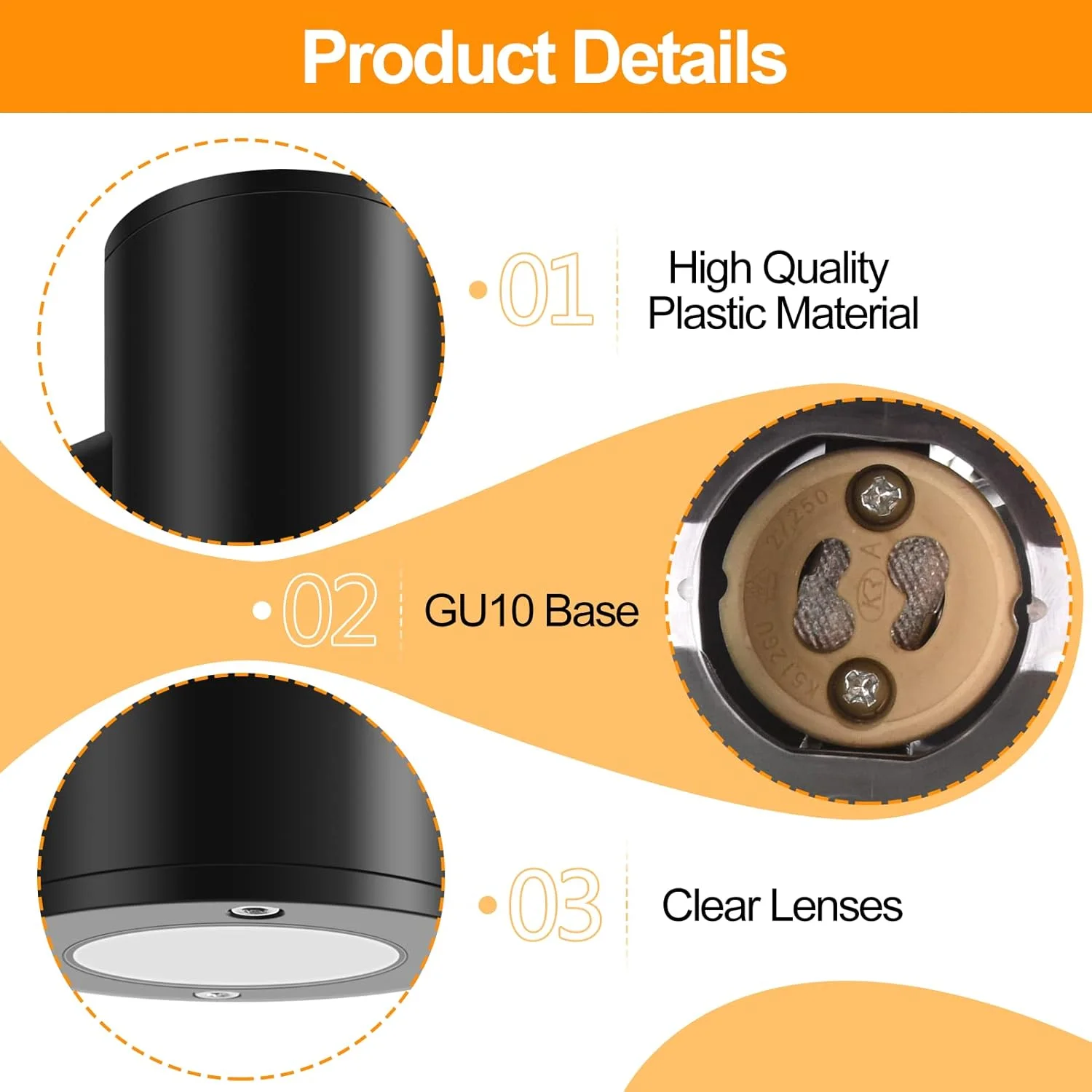 چراغ دیواری بیرونی FUDESY، چراغ های بالا و پایین با سوکت GU10 ضد آب IP54، چراغ دیوارکوب پلاستیکی برای درب ورودی پاسیو راهرو ایوان گاراژ، بسته 2 عددی