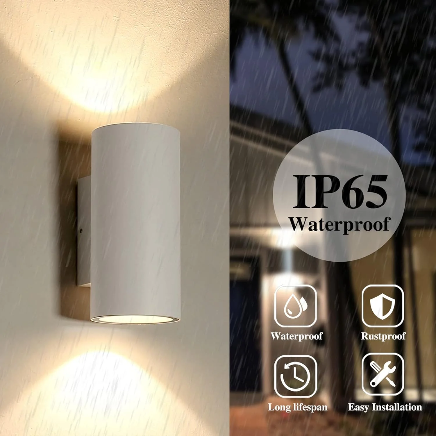 چراغ دیواری بیرونی ابیون، چراغ دیواری LED بالا و پایین IP65، روشنایی 10 وات x 2، شمعدان دیواری آلومینیومی مدرن برای اتاق نشیمن داخلی و خارجی (سفید) چراغ دیواری بیرونی ابیون، چراغ دیواری LED بالا و پایین IP65، روشنایی 10 وات x 2، شمعدان دیواری آلومینیومی مدرن برای اتاق نشیمن داخلی و خارجی (سفید)