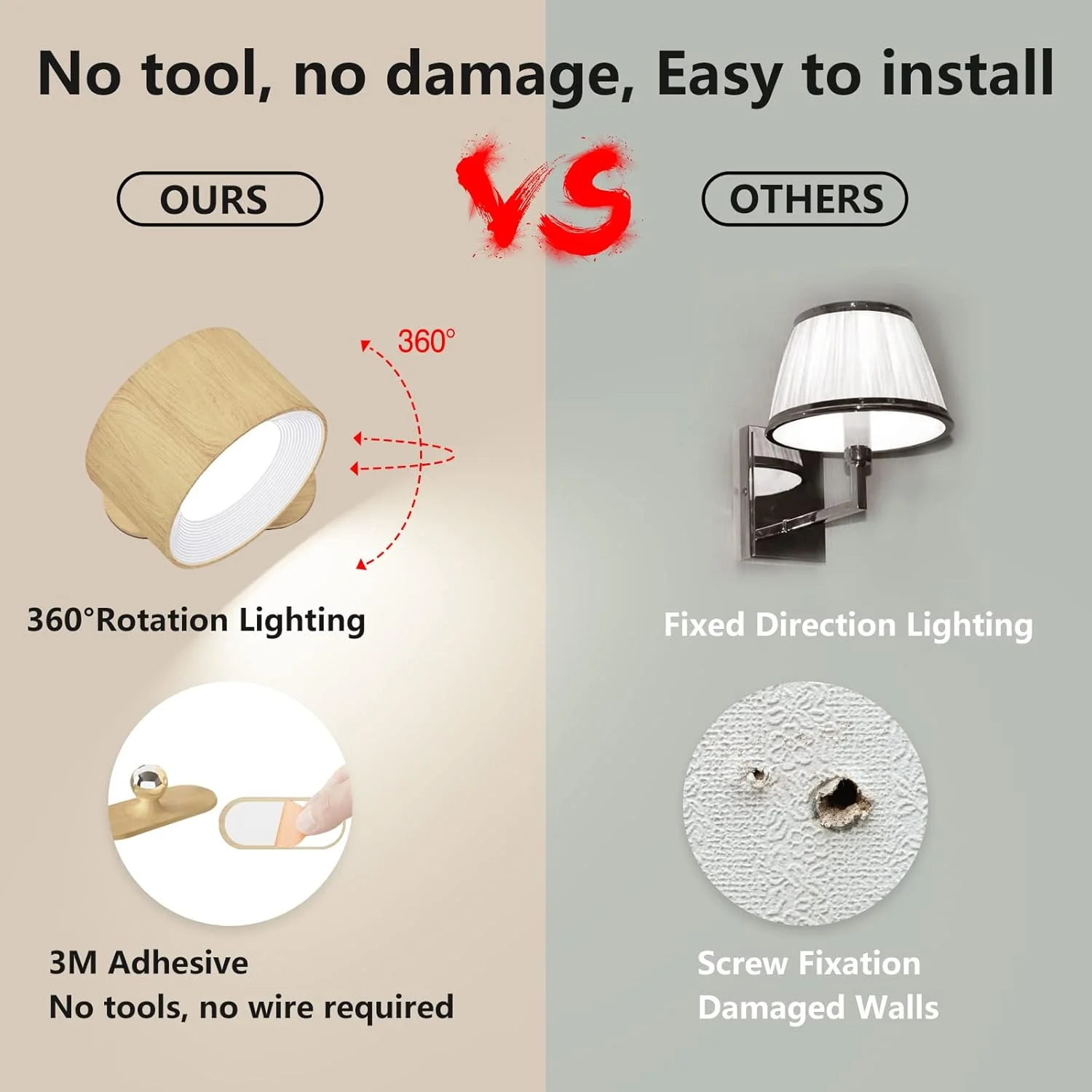 چراغ دیواری ال ای دی، چراغ دیواری با باتری قابل شارژ پورت USB، دارای 3 دمای رنگ و 3 سطح روشنایی، چرخش 360 درجه توپ مغناطیسی، چراغ بدون سیم برای مطالعه کنار تخت - چوبی چراغ دیواری ال ای دی، چراغ دیواری با باتری قابل شارژ پورت USB، دارای 3 دمای رنگ و 3 سطح روشنایی، چرخش 360 درجه توپ مغناطیسی، چراغ بدون سیم برای مطالعه کنار تخت - چوبی