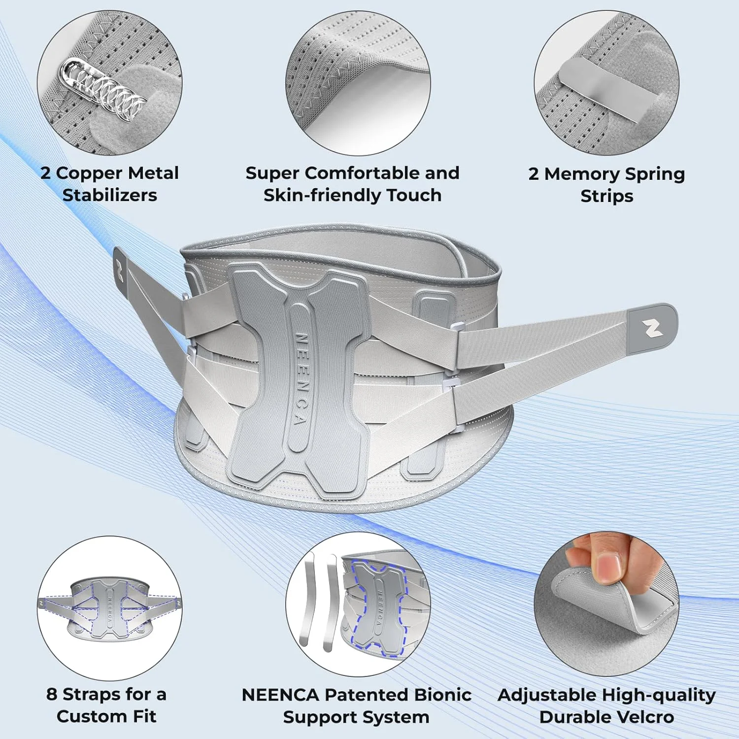 کمربند طبی نینکا برای تسکین درد کمر با سیستم پشتیبانی بیونیک، کمربند پشتیبانی کمری برای زنان و مردان با پد کمری، پارچه بافتنی سه بعدی نرم و تنفسی برای فتق دیسک، سیاتیک، اسکولیوز