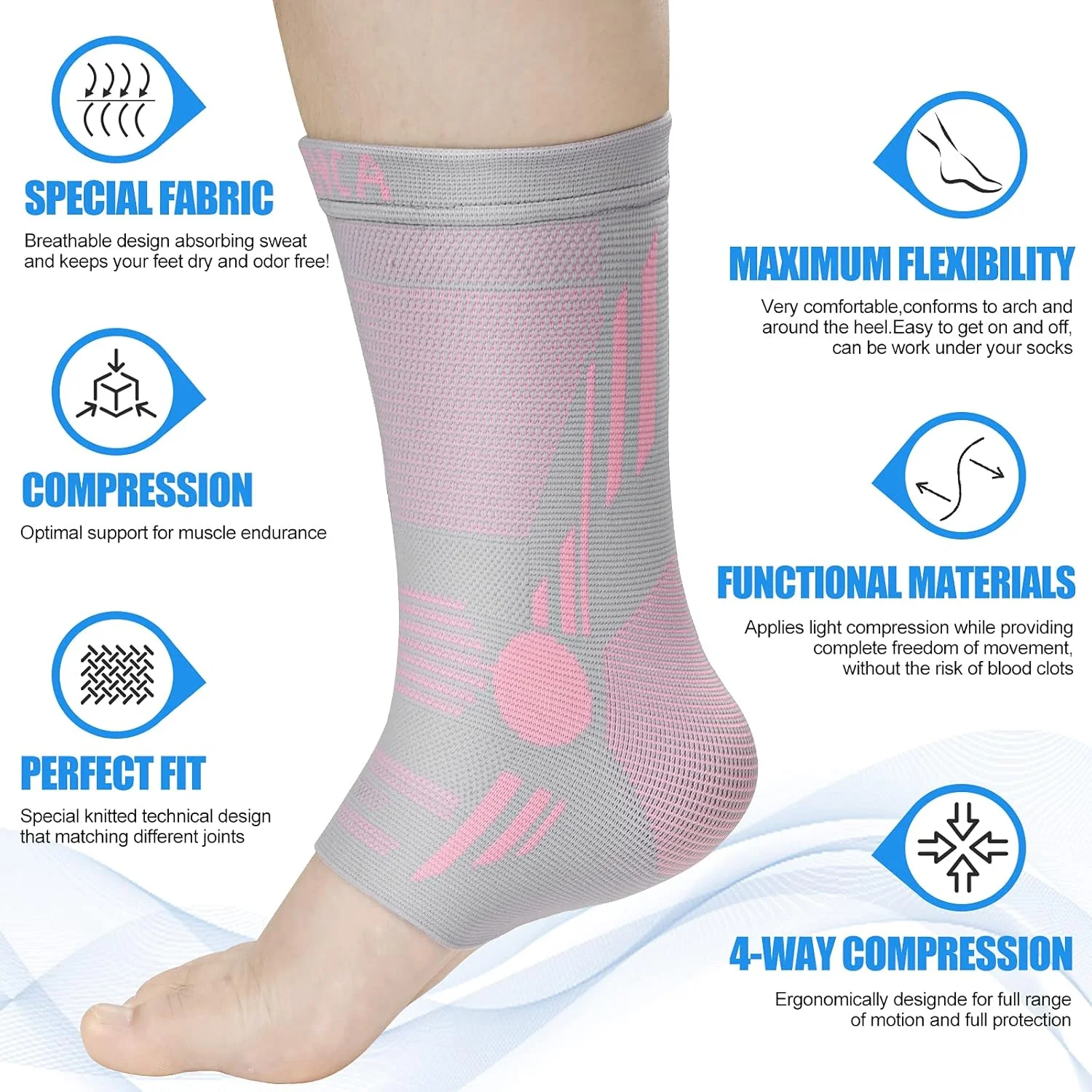 مچ بند نینکا برای تسکین درد، بسته 2 عددی آستین فشاری مچ پا. تثبیت کننده مچ پا برای تاندونیت آشیل، فاسیای پلانتار، درد مفاصل، تورم، آرتریت، ورزش - مورد تایید FSA/HSA