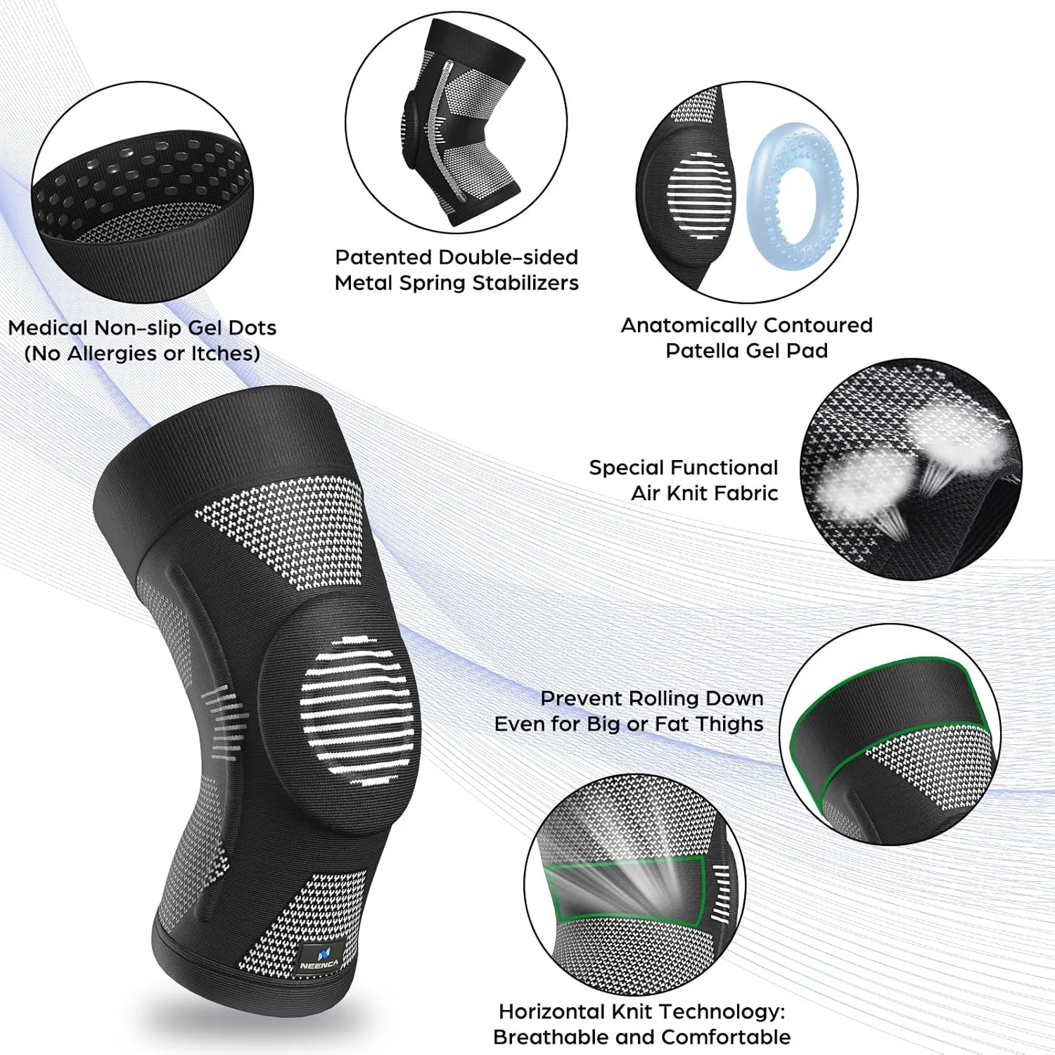 زانوبند لولایی NEENCA مدل YHX016-US-Black-XL برای درد زانو