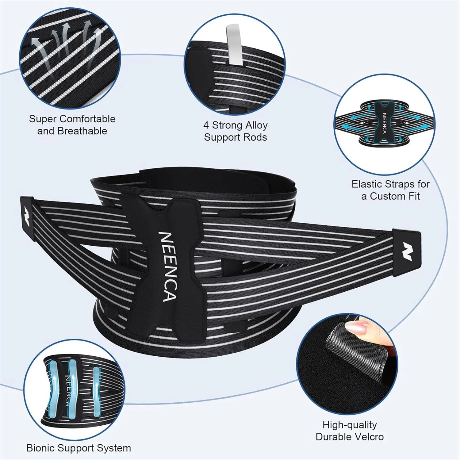 کمربند طبی نینکا برای تسکین درد کمر - پشتیبانی ارگونومیک کمر با میله‌های فولادی قابل جابجایی، کمربند پشتی تنفسی برای اصلاح وضعیت بدن، سیاتیک، فتق دیسک، اسکولیوز، مناسب برای کارمندان اداری
