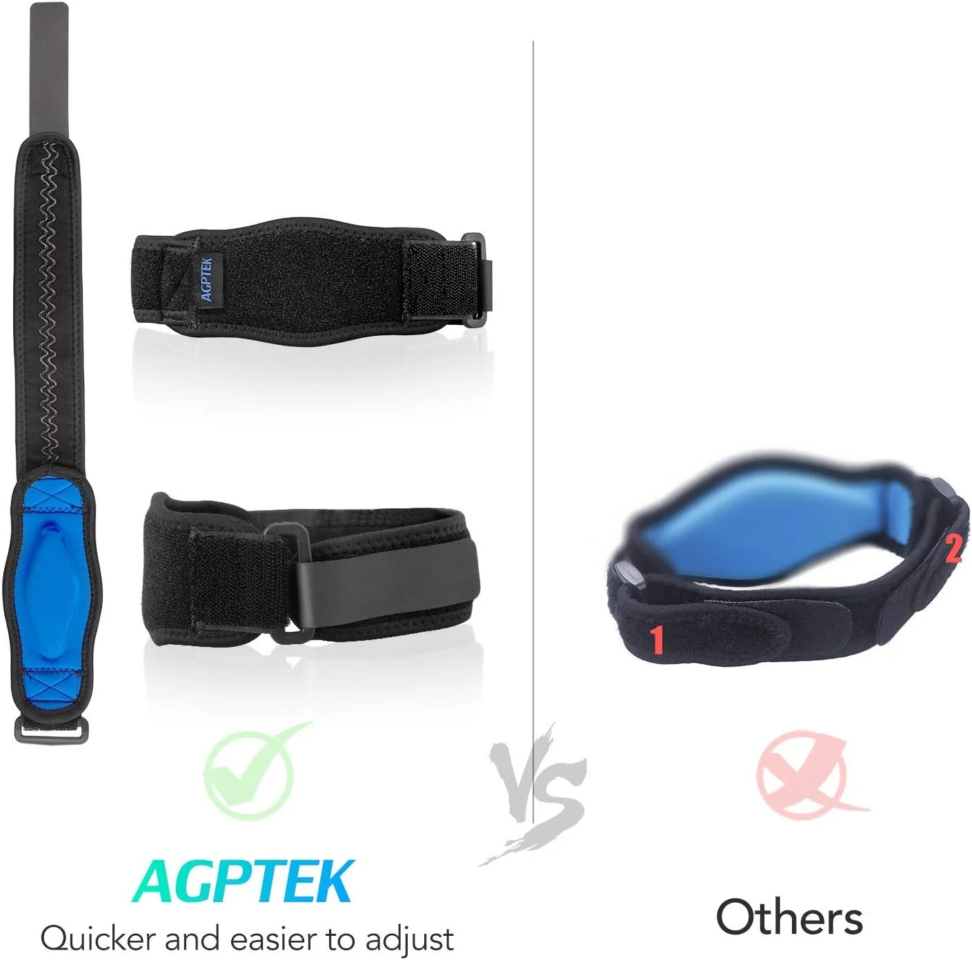 آرنج بند طبی ای جی پی تک برای تاندونیت، پد فشاری EVA برای محافظت از اپی کندیلیت روی بازو، تسکین درد آرنج - قابل تنظیم و ضد لغزش - آبی