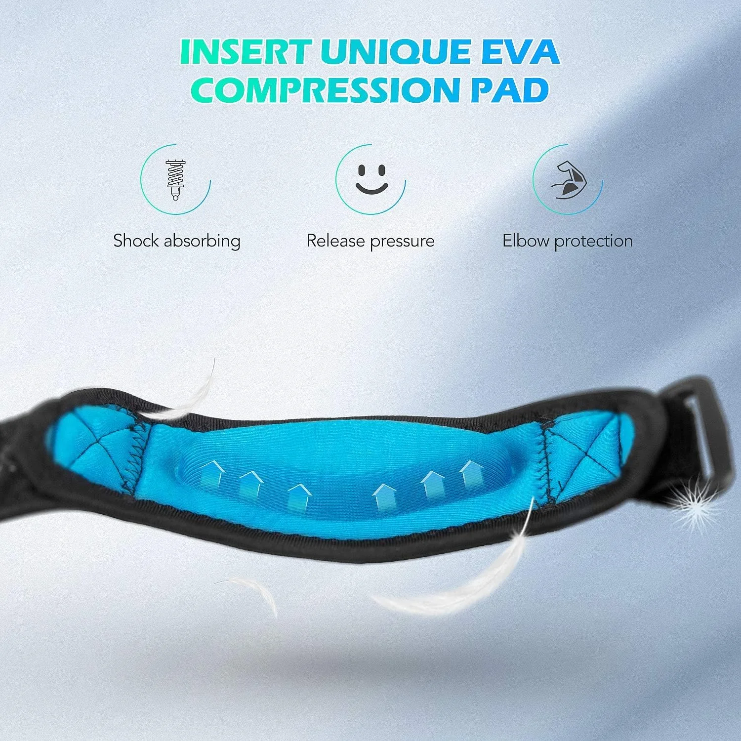 آرنج بند طبی ای جی پی تک برای تاندونیت، پد فشاری EVA برای محافظت از اپی کندیلیت روی بازو، تسکین درد آرنج - قابل تنظیم و ضد لغزش - آبی