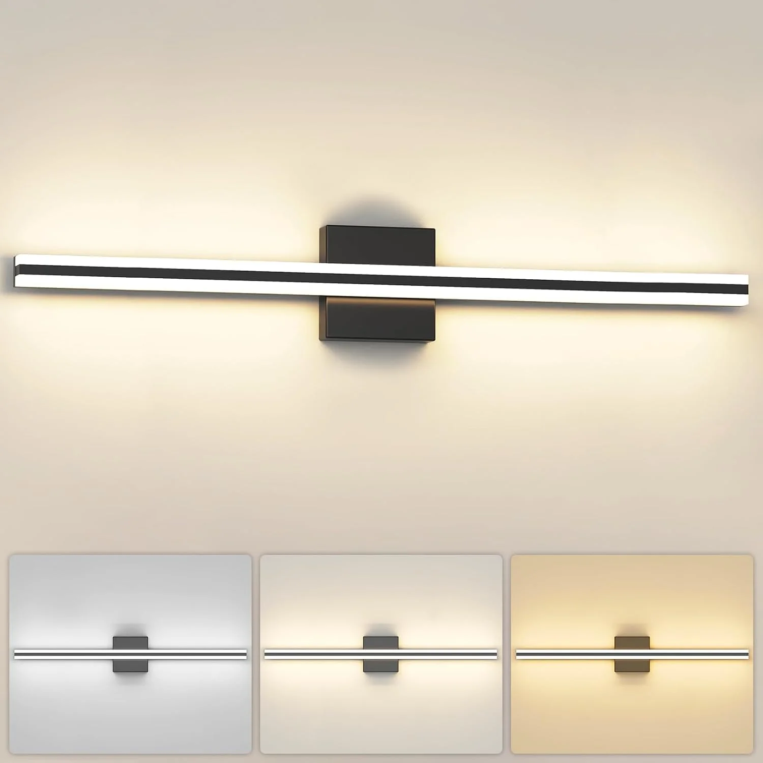 چراغ ال ای دی روشویی، چراغ های مشکی IP44 مناسب برای بالای آینه، چراغ دیواری مدرن حمام، چراغ دیوارکوب داخلی 3000K-4000K-5000K (80 سانتی متر) چراغ ال ای دی روشویی، چراغ های مشکی IP44 مناسب برای بالای آینه، چراغ دیواری مدرن حمام، چراغ دیوارکوب داخلی 3000K-4000K-5000K (80 سانتی متر)