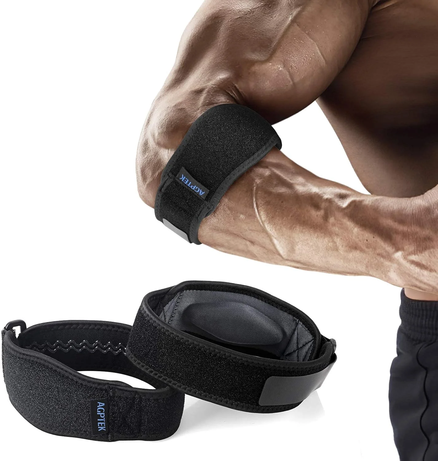 آرنج بند ای جی پی تک برای تاندونیت و آرنج تنیس بازان، بسته 2 عددی، بازوبند حمایتی برای آرنج گلف بازان، تسکین درد، مچ بند وزنه برداری با پد فشاری برای مردان و زنان، خاکستری