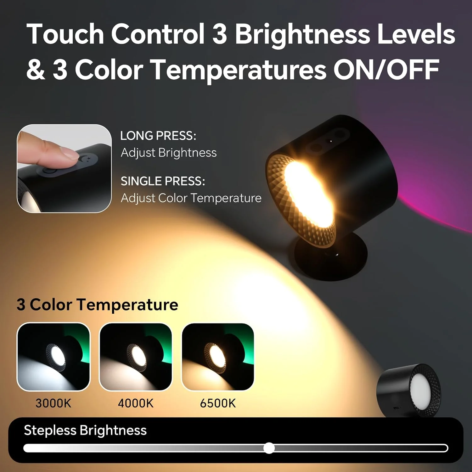 چراغ دیواری بی سیم Baytion، چراغ دیواری قابل شارژ با 3 رنگ و نورپردازی دیواری RGB قابل تنظیم، چراغ مطالعه بی سیم با چراغ دیواری چرخشی 360 درجه برای کنار تخت، راه پله، گالری (مشکی) چراغ دیواری بی سیم Baytion، چراغ دیواری قابل شارژ با 3 رنگ و نورپردازی دیواری RGB قابل تنظیم، چراغ مطالعه بی سیم با چراغ دیواری چرخشی 360 درجه برای کنار تخت، راه پله، گالری (مشکی)