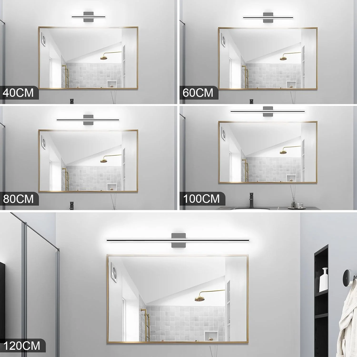 چراغ ال ای دی روشویی، چراغ های مشکی IP44 مناسب بالای آینه، چراغ دیواری مدرن حمام، چراغ دیوارکوب داخلی 3000K-4000K-5000K (80 سانتی متر) چراغ ال ای دی روشویی، چراغ های مشکی IP44 مناسب بالای آینه، چراغ دیواری مدرن حمام، چراغ دیوارکوب داخلی 3000K-4000K-5000K (80 سانتی متر)