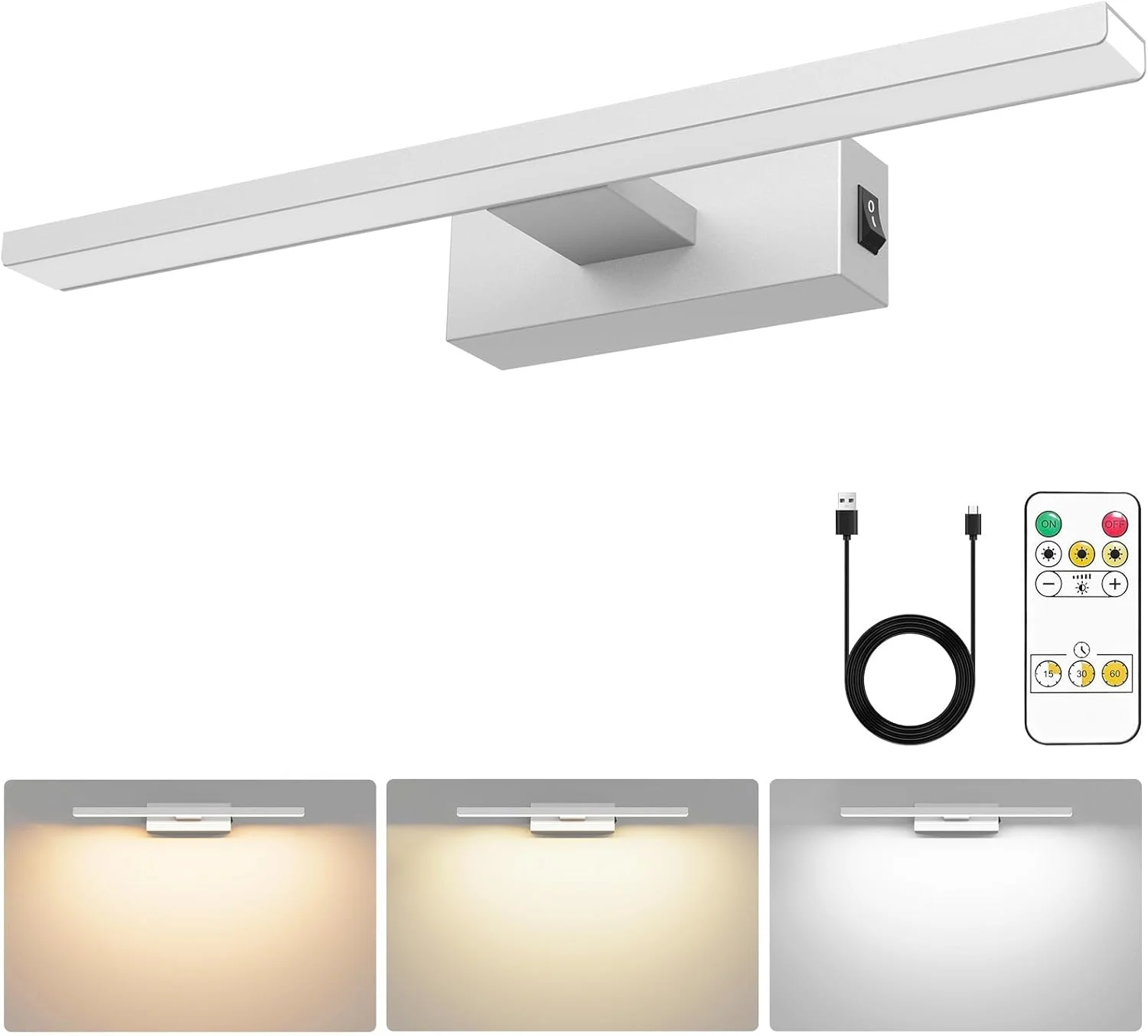 چراغ قاب عکس Bacane، چراغ نقاشی LED با باتری و کنترل از راه دور، چراغ هنری بی سیم 3000K/4000K/6500K، 16 اینچ، چراغ پرتره برای قاب های هنری، چراغ های دیواری تزئینی (نقره ای) چراغ قاب عکس Bacane، چراغ نقاشی LED با باتری و کنترل از راه دور، چراغ هنری بی سیم 3000K/4000K/6500K، 16 اینچ، چراغ پرتره برای قاب های هنری، چراغ های دیواری تزئینی (نقره ای)