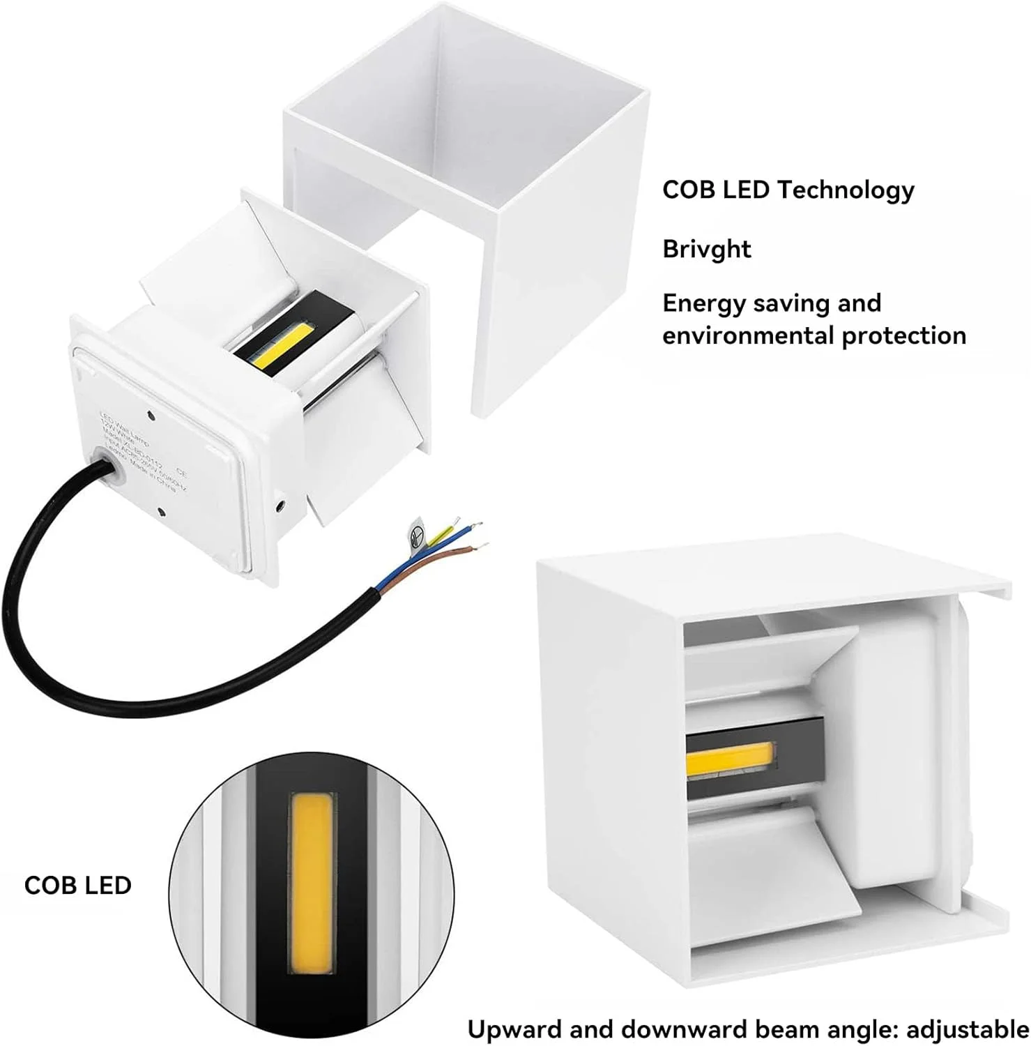 چراغ های دیواری، چراغ های دیواری ال ای دی رو به بالا و پایین مدرن 6 وات IP66 ضد آب چراغ های دیواری (سفید-نور گرم)، 4 عدد