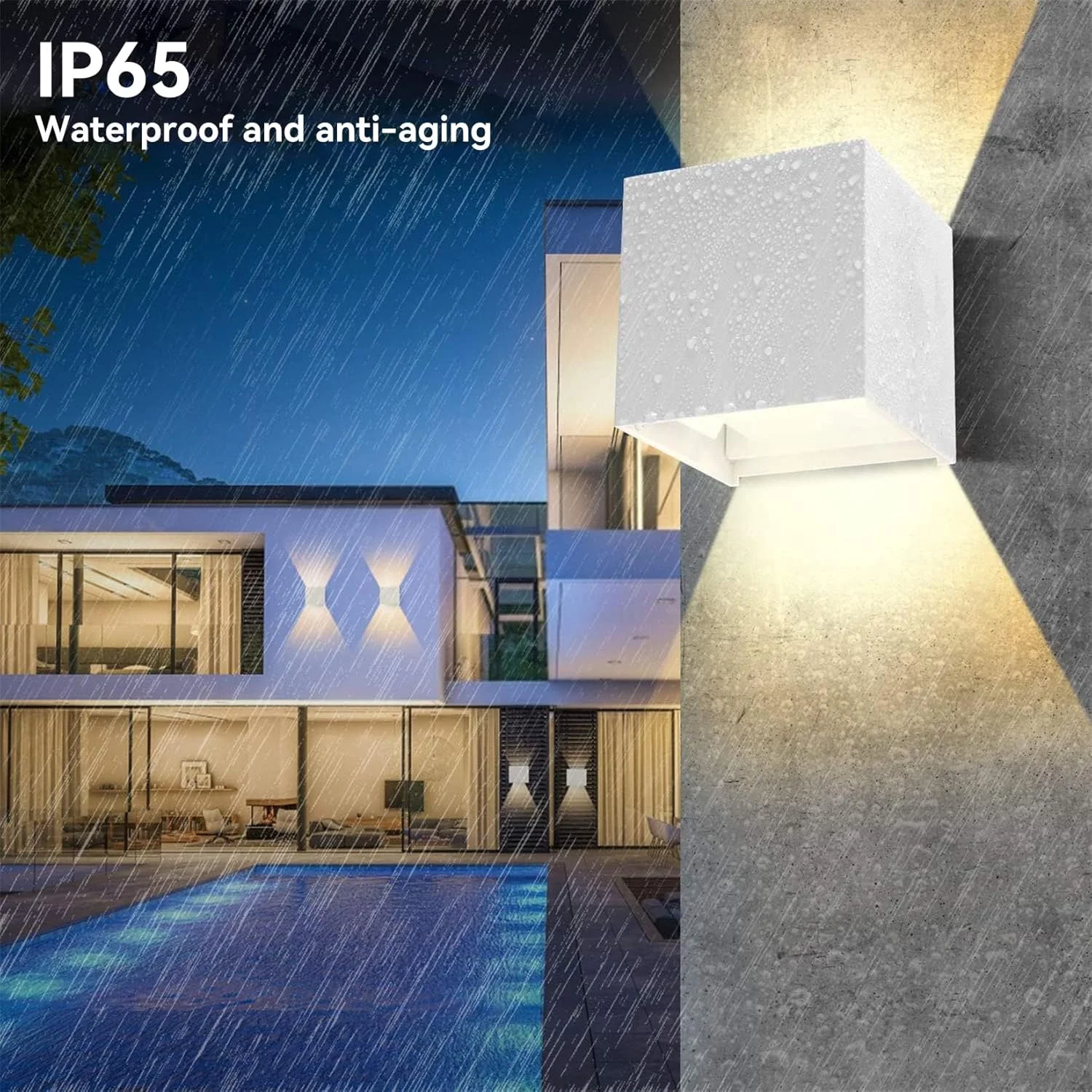 چراغ های دیواری باکانه، چراغ های دیواری ال ای دی بالا و پایین مدرن 6 وات IP66 ضد آب، چراغ های دیواری (سفید-نور گرم)، 4 عدد