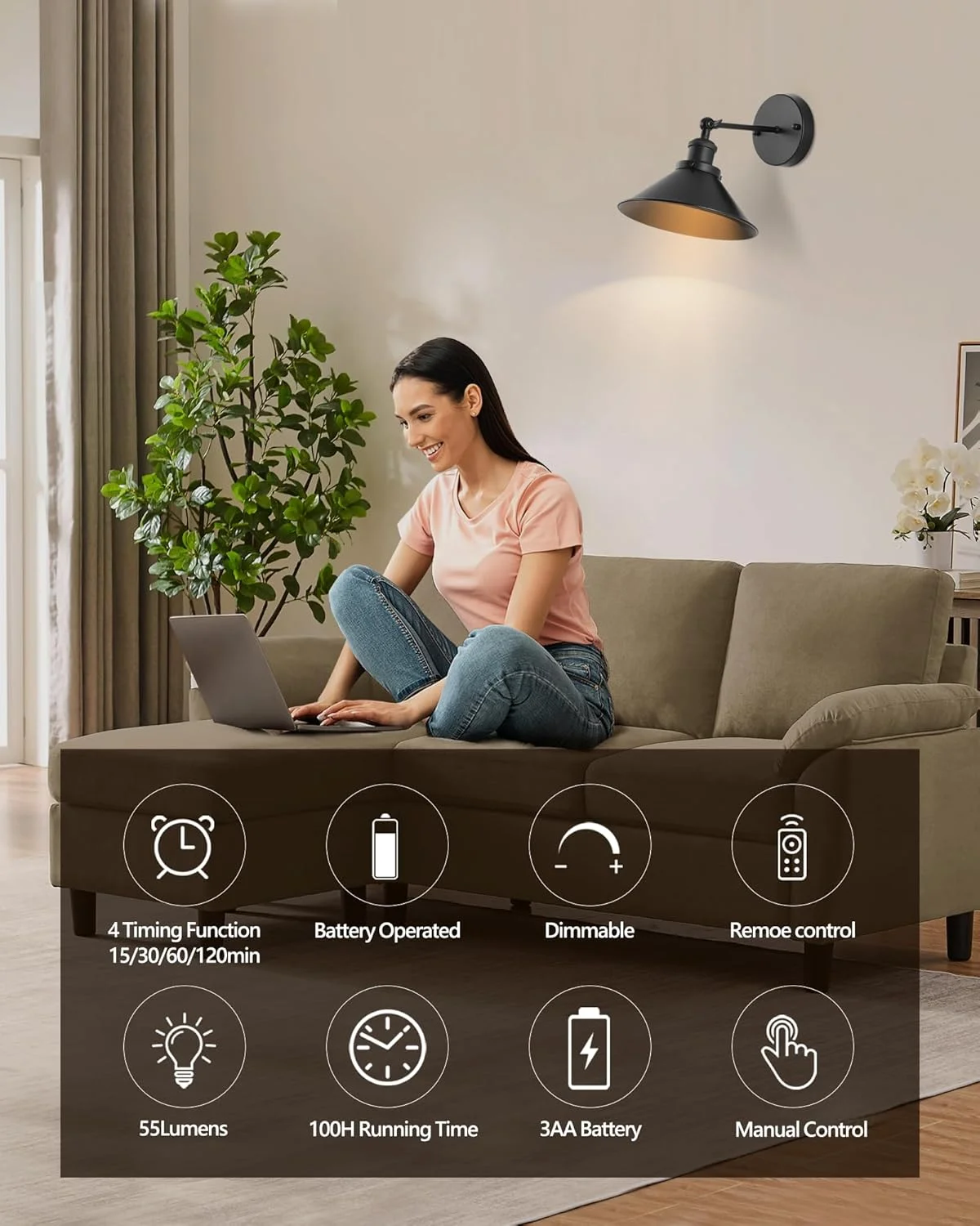 چراغ دیواری مشکی وینتیج بیسیم با باتری، چراغهای دیواری الایدی صنعتی بدون سیم با باتری، مجموعه 2 عددی، چراغ دیواری داخلی با کنترل از راه دور برای اتاق خواب، خانه روستایی، گالری چراغ دیواری مشکی وینتیج بیسیم با باتری، چراغهای دیواری الایدی صنعتی بدون سیم با باتری، مجموعه 2 عددی، چراغ دیواری داخلی با کنترل از راه دور برای اتاق خواب، خانه روستایی، گالری