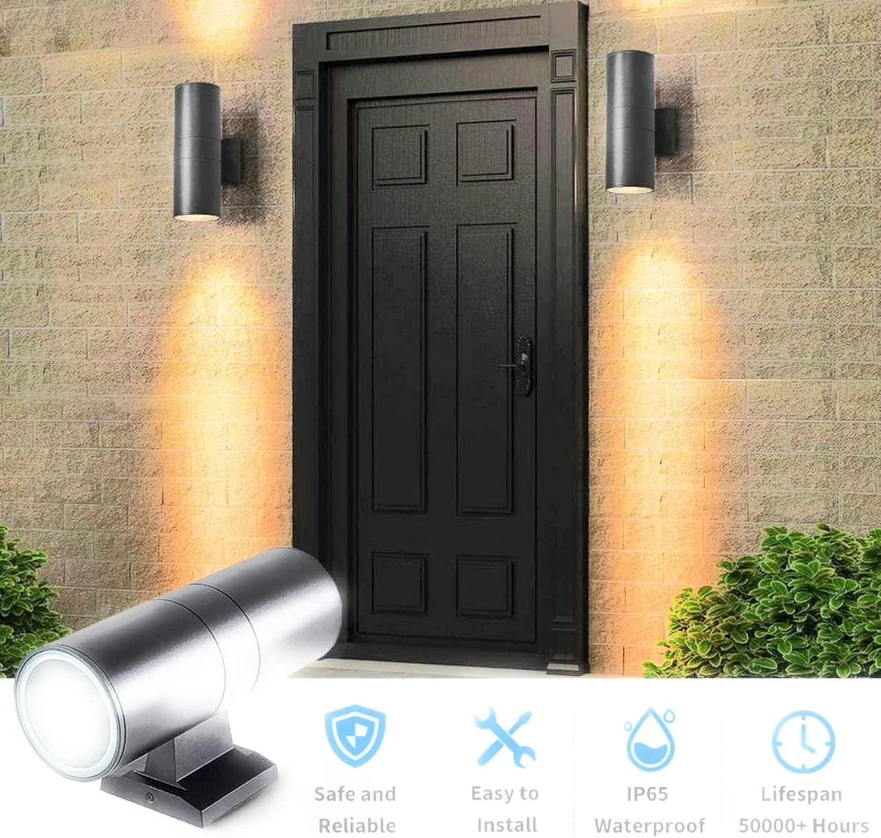 چراغ های مدرن ایوان بیرونی دو طرفه | روشنایی پاسیو بالا پایین | بدنه آلومینیومی مشکی چراغ دیواری بیرونی | استوانه ای IP65 (مشکی) با لامپ ال ای دی گرم سفید قابل تعویض E27 چراغ های مدرن ایوان بیرونی دو طرفه | روشنایی پاسیو بالا پایین | بدنه آلومینیومی مشکی چراغ دیواری بیرونی | استوانه ای IP65 (مشکی) با لامپ ال ای دی گرم سفید قابل تعویض E27