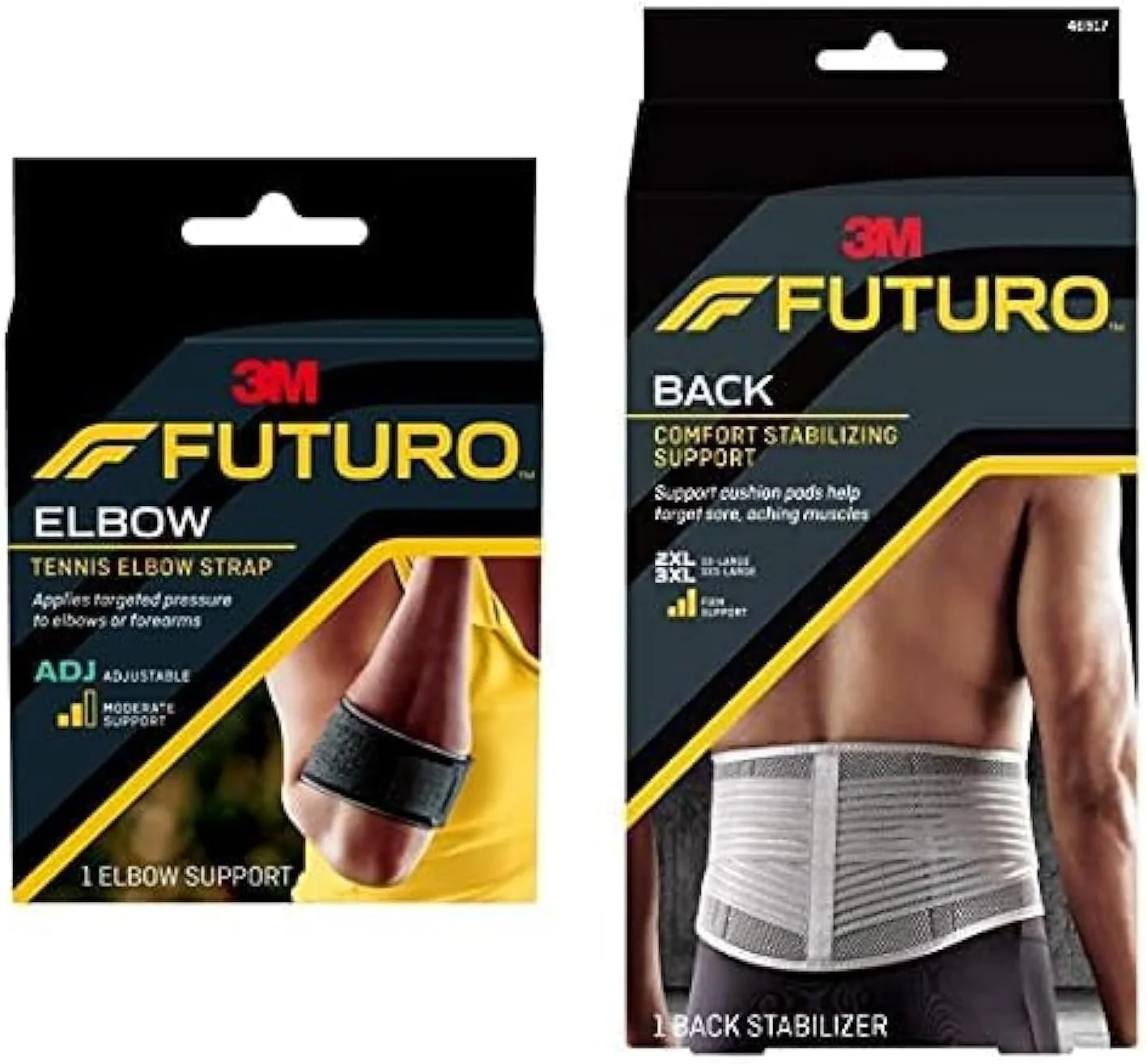 بند تنیس البو قابل تنظیم فوتورو | رنگ مشکی | پشتیبانی آرنج | 1 عدد در بسته + پشتیبانی کمر تثبیت کننده راحت فوتورو سایز 2L-3XL | رنگ بژ/خاکستری | 46917EN | پشتیبانی محکم | 1 عدد در بسته