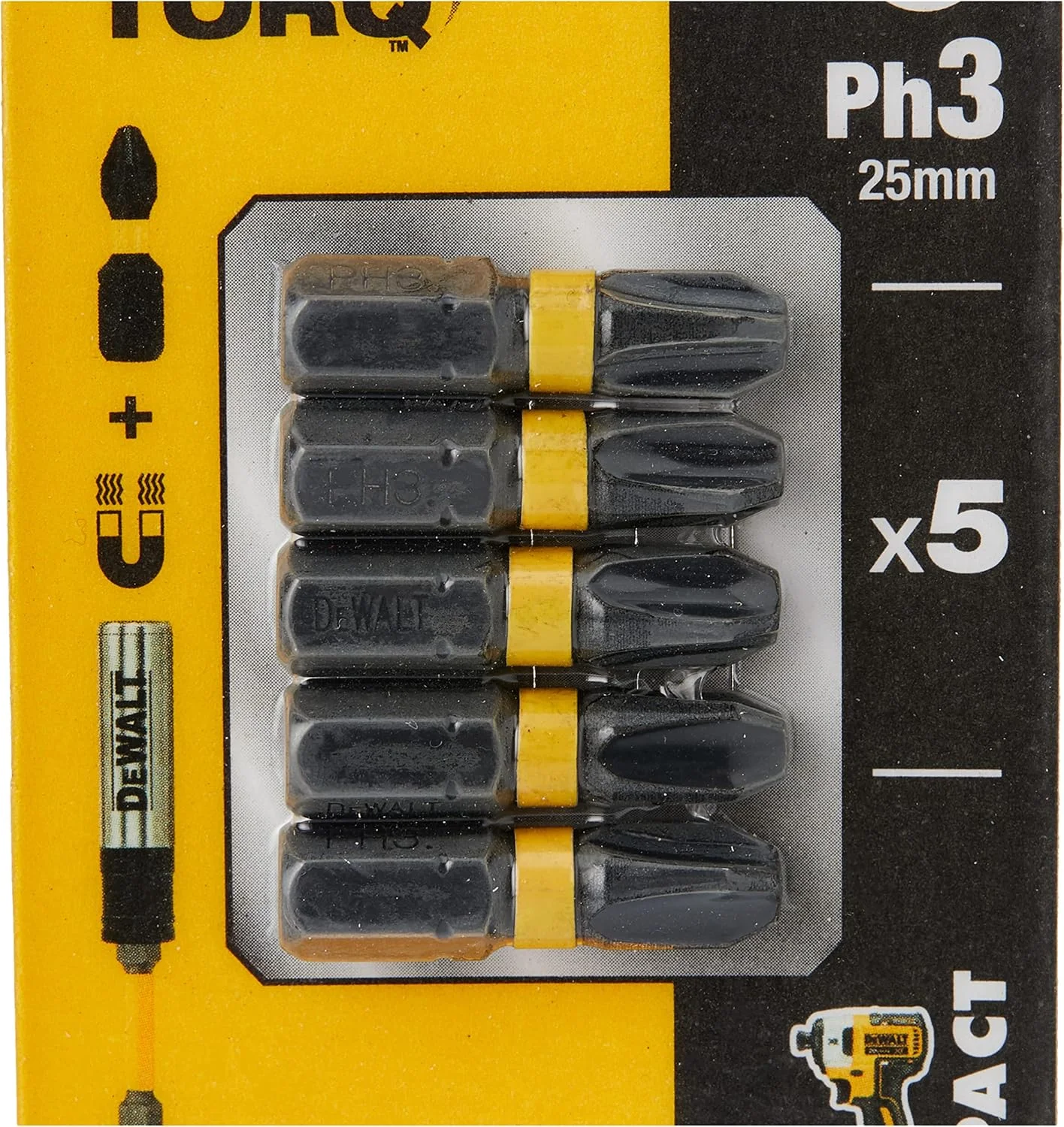 دیوالت - سری پیچ گوشتی ضربه ای PH3 25 میلی متری بسته 5 عددی