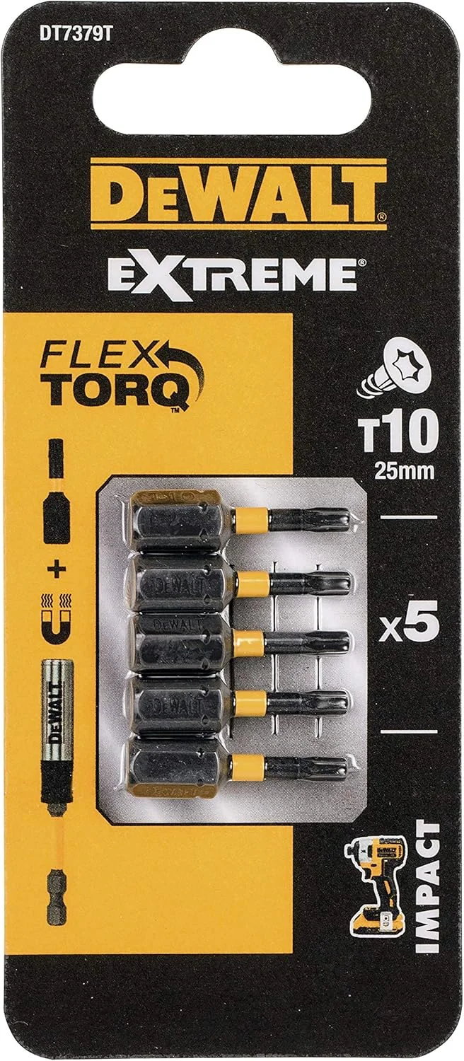 سَری پیچ‌گوشتی ضربه‌گیر دِوالت مدل T10 بسته 5 عددی – 25 میلی‌متر – DT7379T QZ