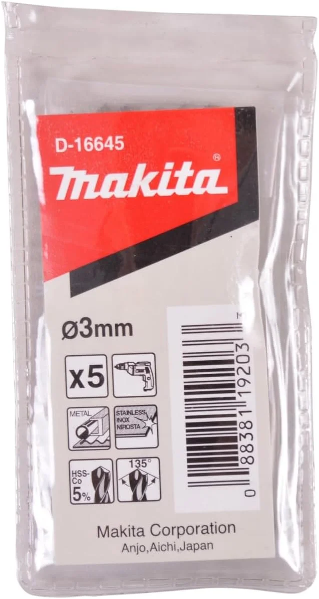 مته های فولاد ضد زنگ ماکیتا مدل 80702 D16645 Pt Acc Hss، پنج عددی، 3 در 61