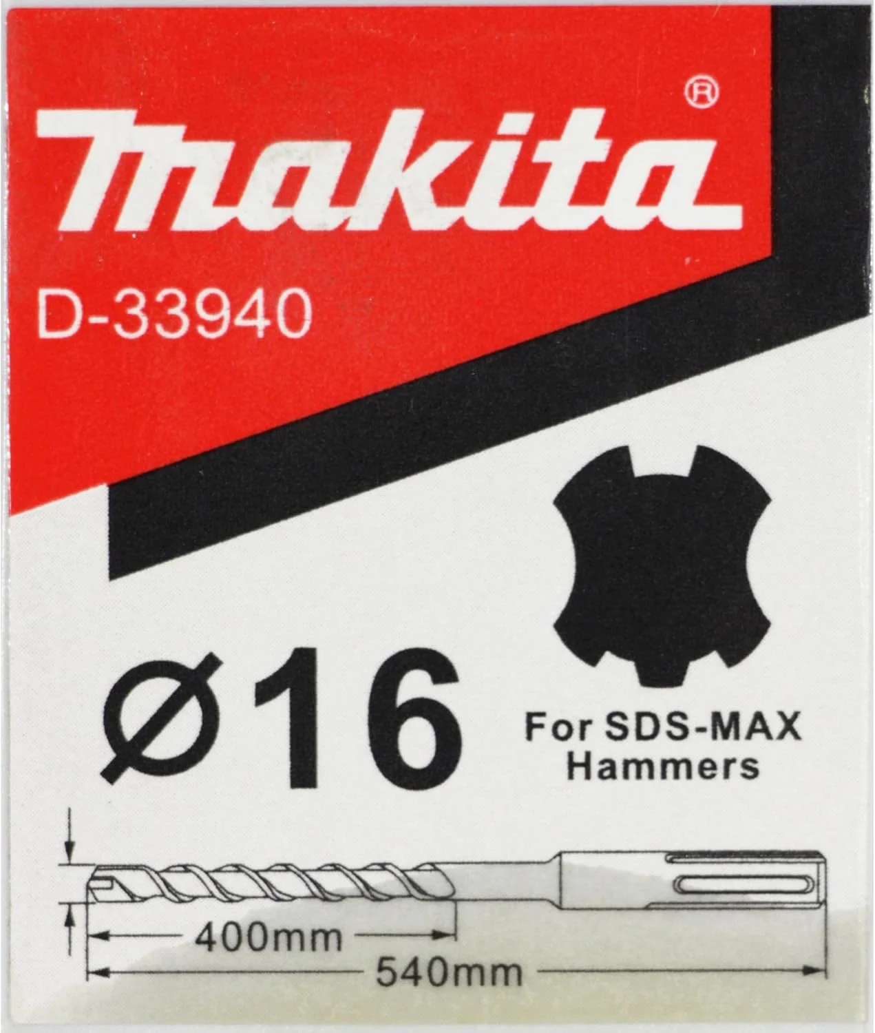 مته الماسه ماکیتا مدل D-34578، سایز 16x400/540 میلی متر، SDS-MAX، مناسب بتن