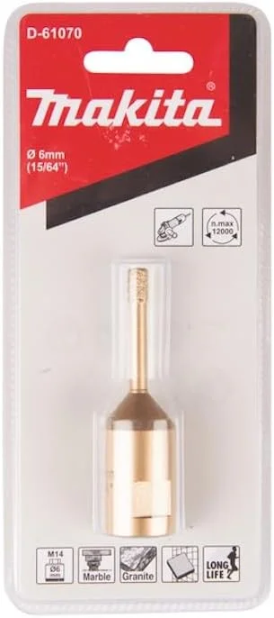 مته الماسه کرگیری 6 میلی‌متری ماکیتا مدل D-61070، اتصال M14، مناسب گرانیت/کاشی/مرمر