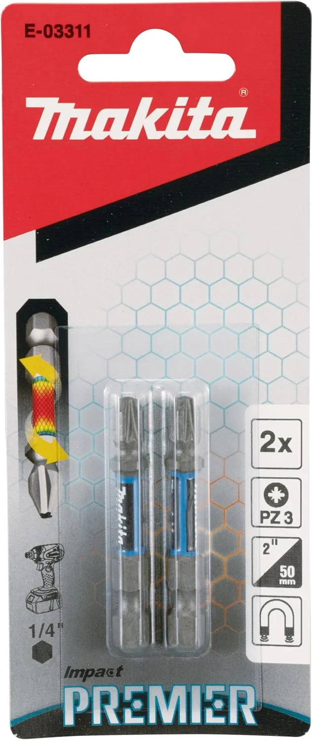نوک پیچ گوشتی ماکیتا E-03311 Impact Premier Double Torsion Bit PZ3 50mm نوک پیچ گوشتی ماکیتا E-03311 Impact Premier Double Torsion Bit PZ3 50mm